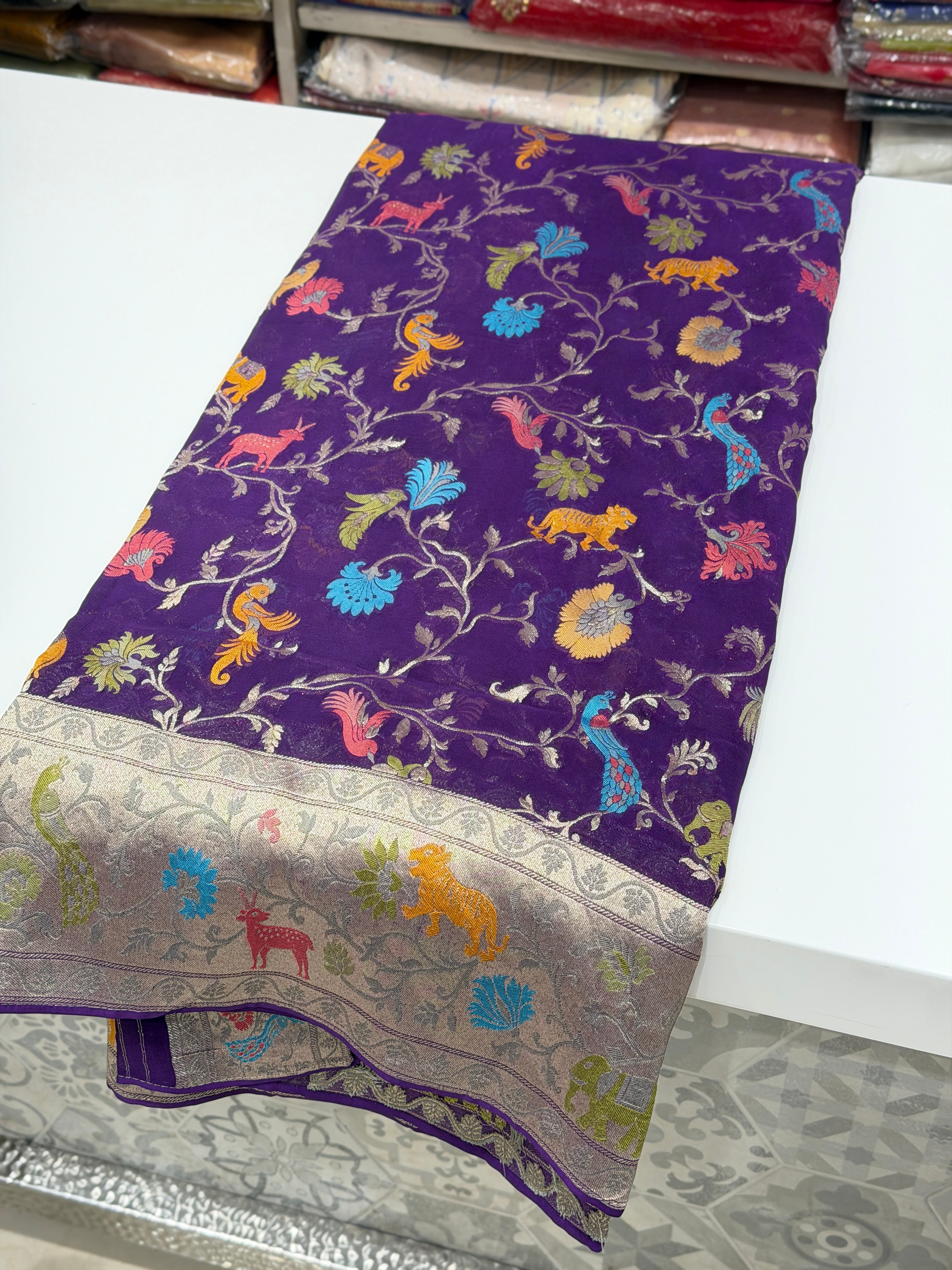 Violet Shikara Banarasi Khaddi Georgette Saree