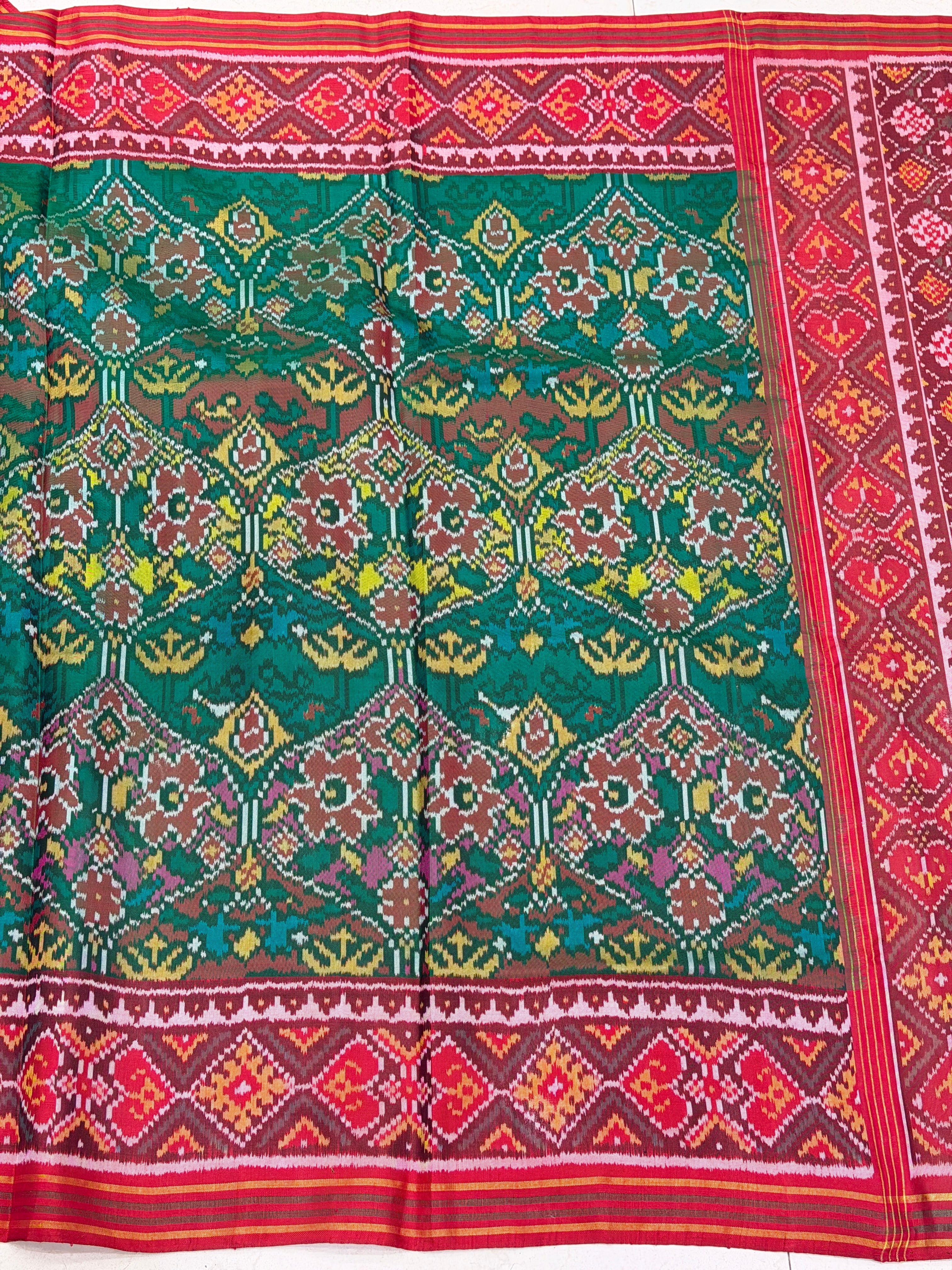 Bottle Green Contemporary Patan Patola Handloom Pure Silk Saree