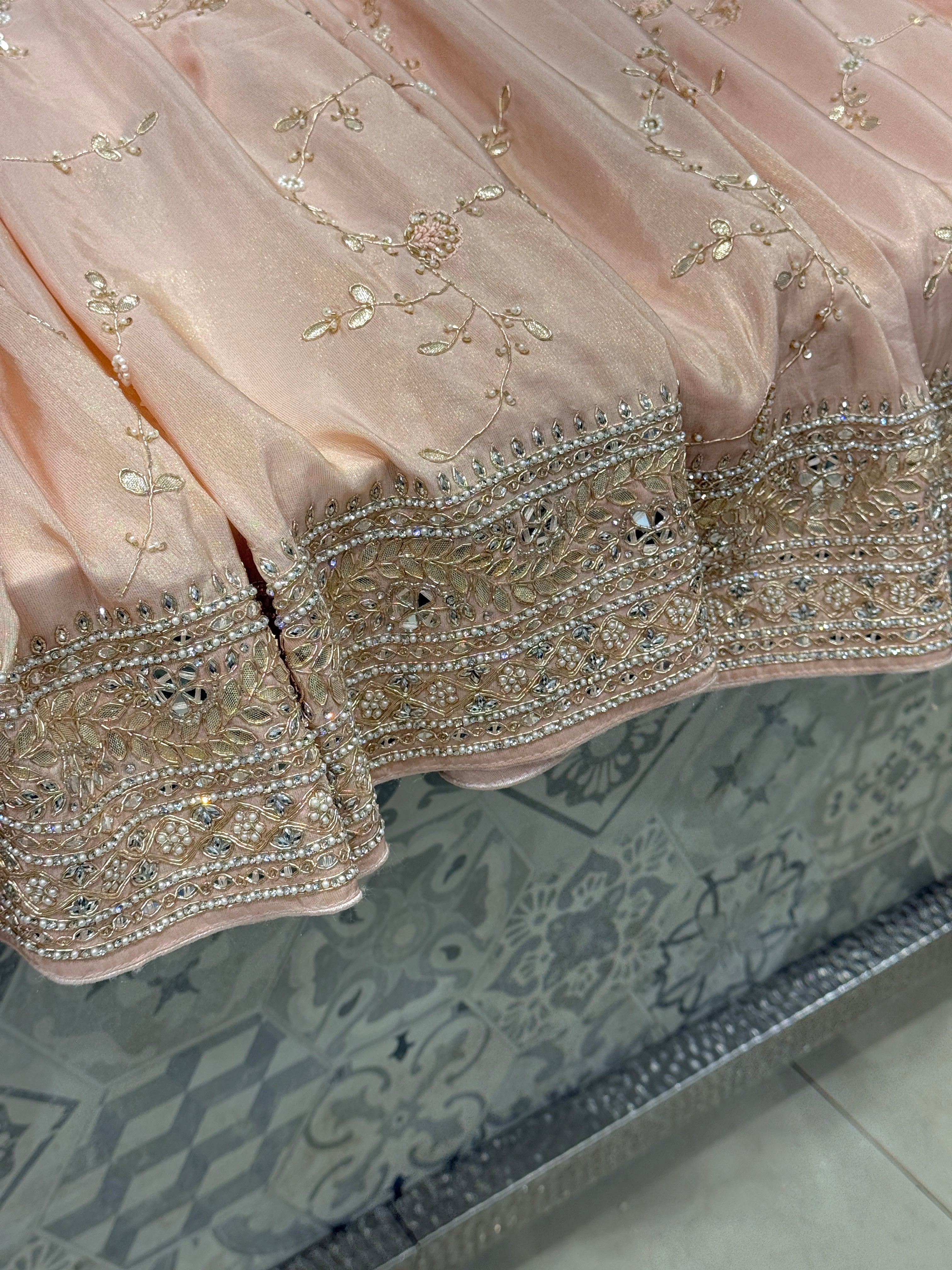 Pink Tissue Hand Embroidery Jaal Saree