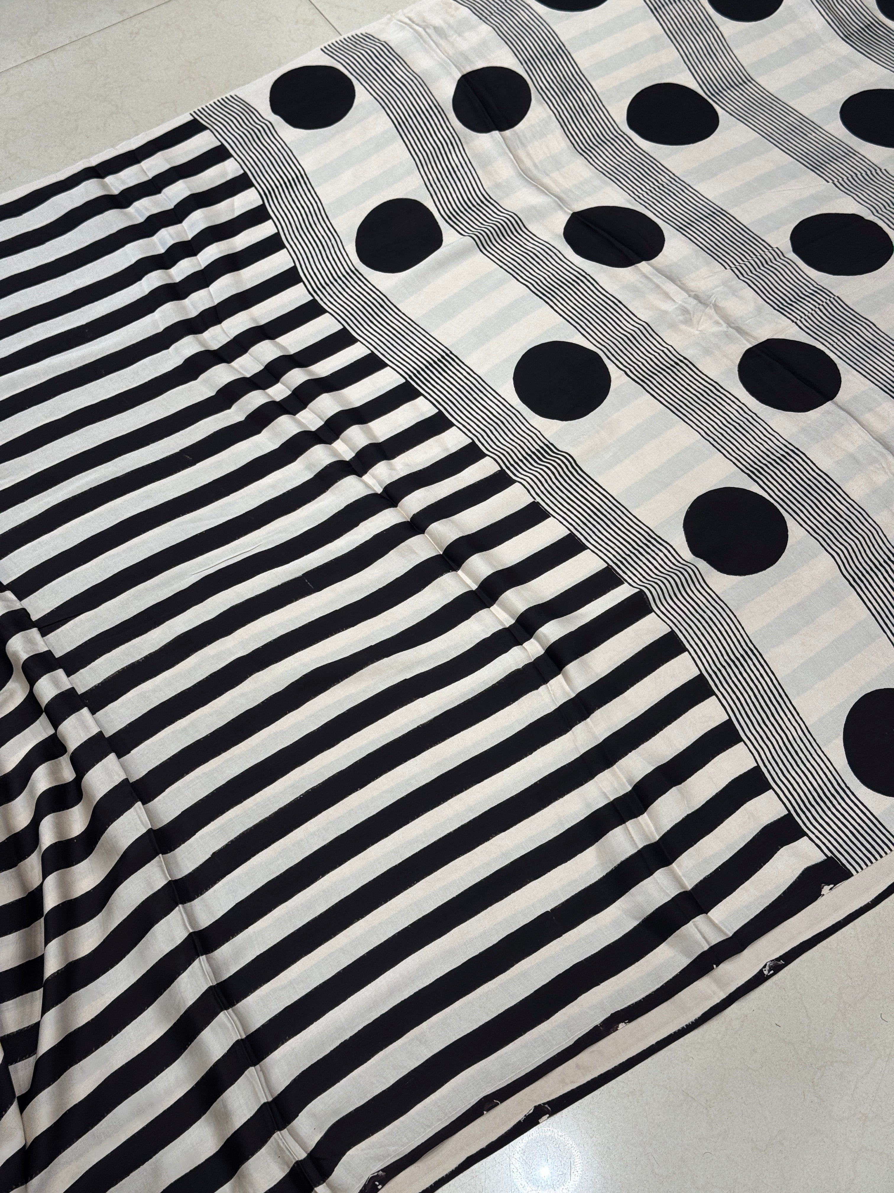 Black and White Contemporary Ajrakh Hand Block Print Pure Gajji Silk Saree