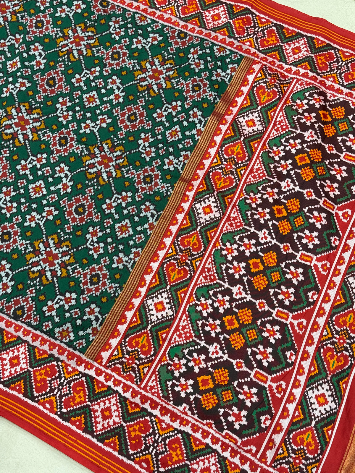 Green Red Manekchowk Semi Silk Weaved Patan Patola Saree