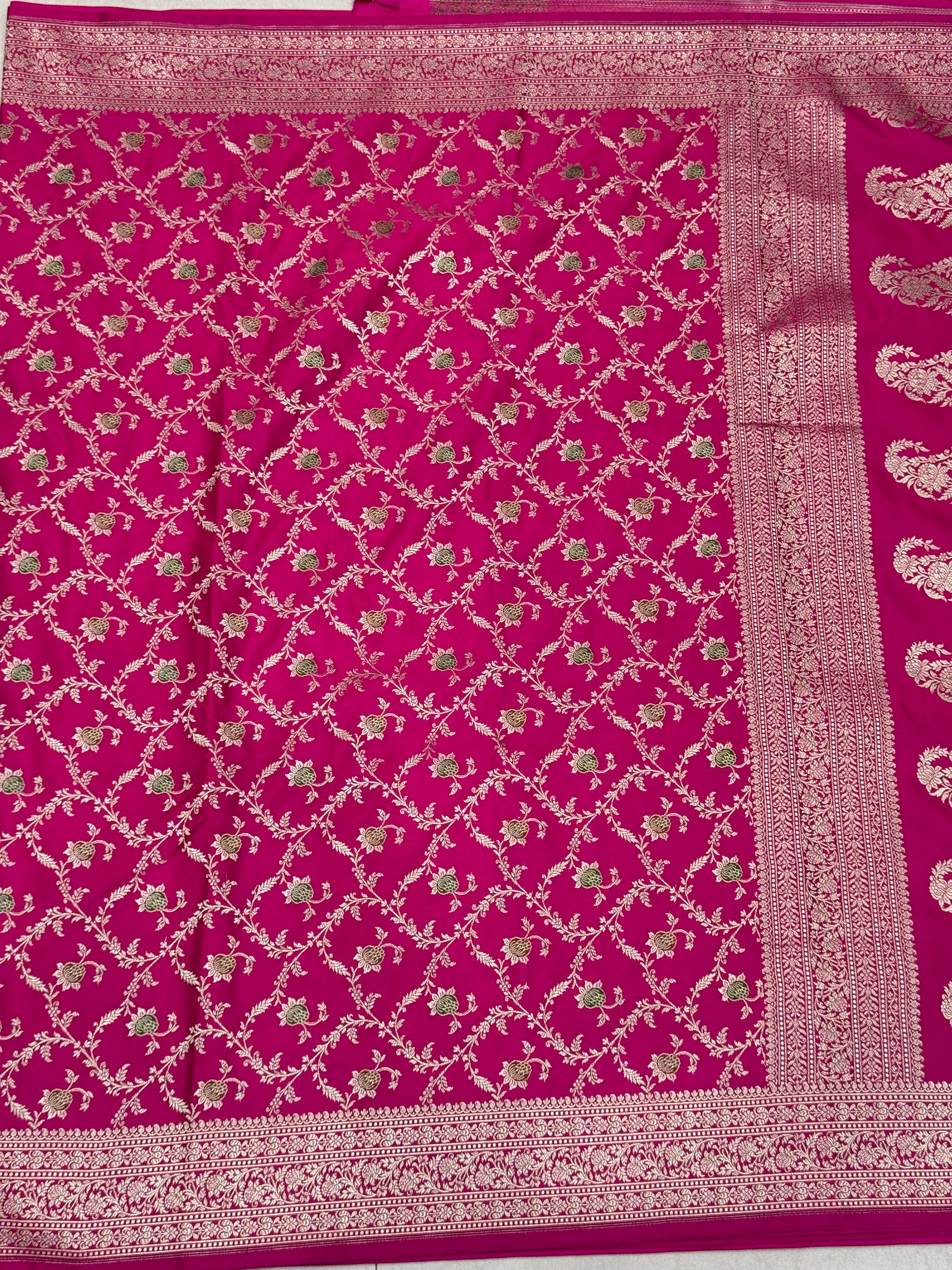Rani Banarasi Silk Meenakari Jaal Saree