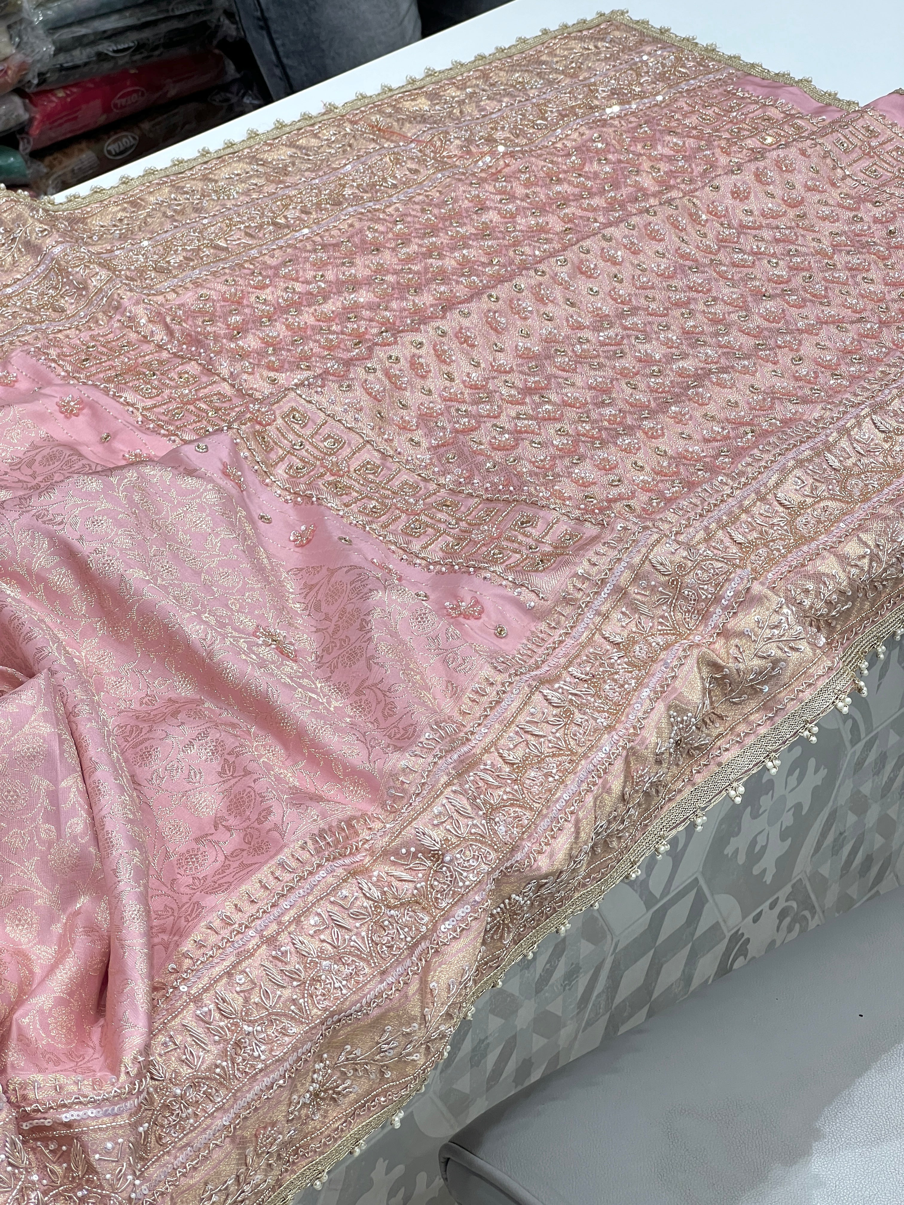 Pink Kanjivaram Hand Embroidery Saree