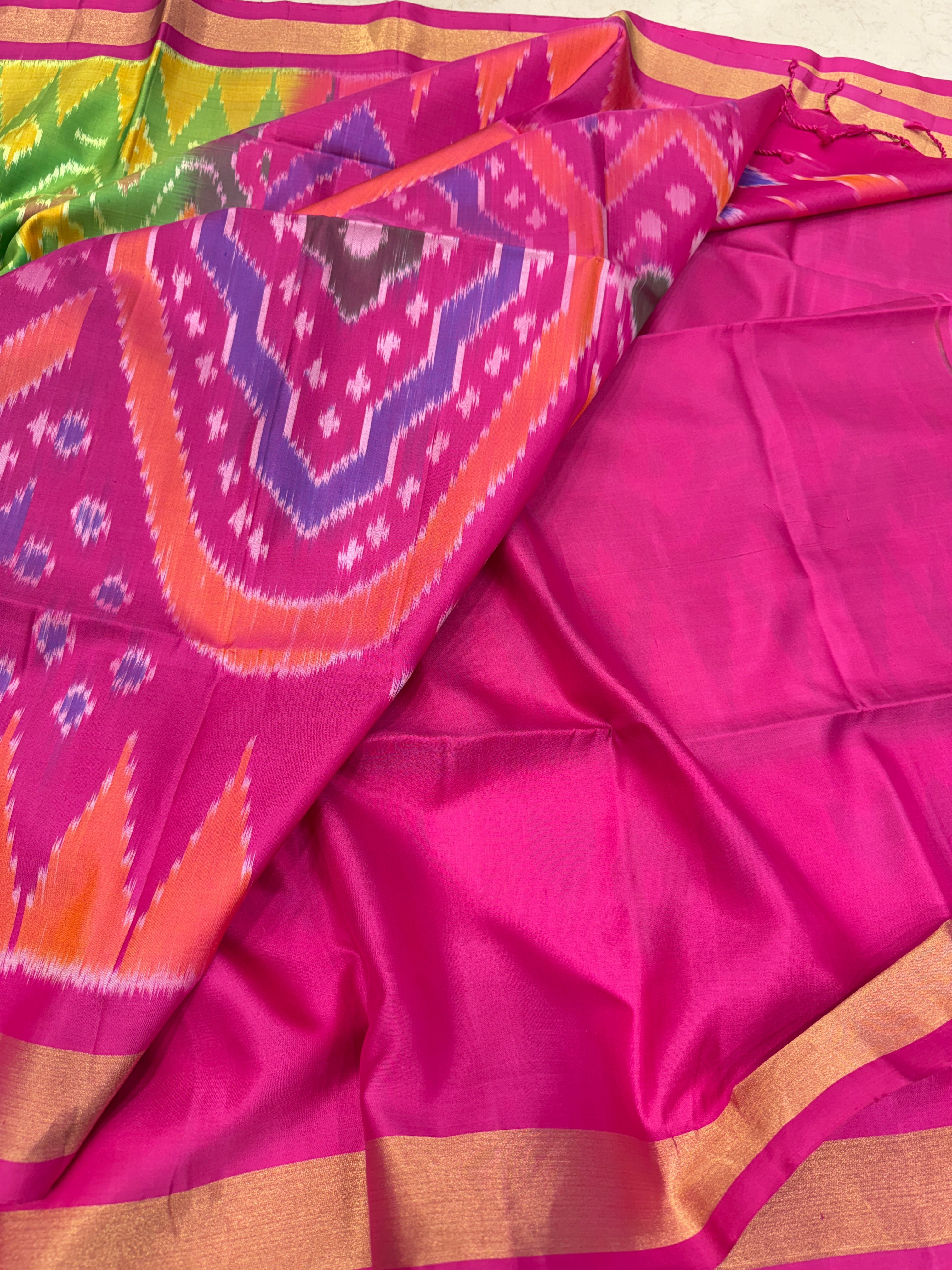 Mint Green Pochampally Ikat Patola Saree