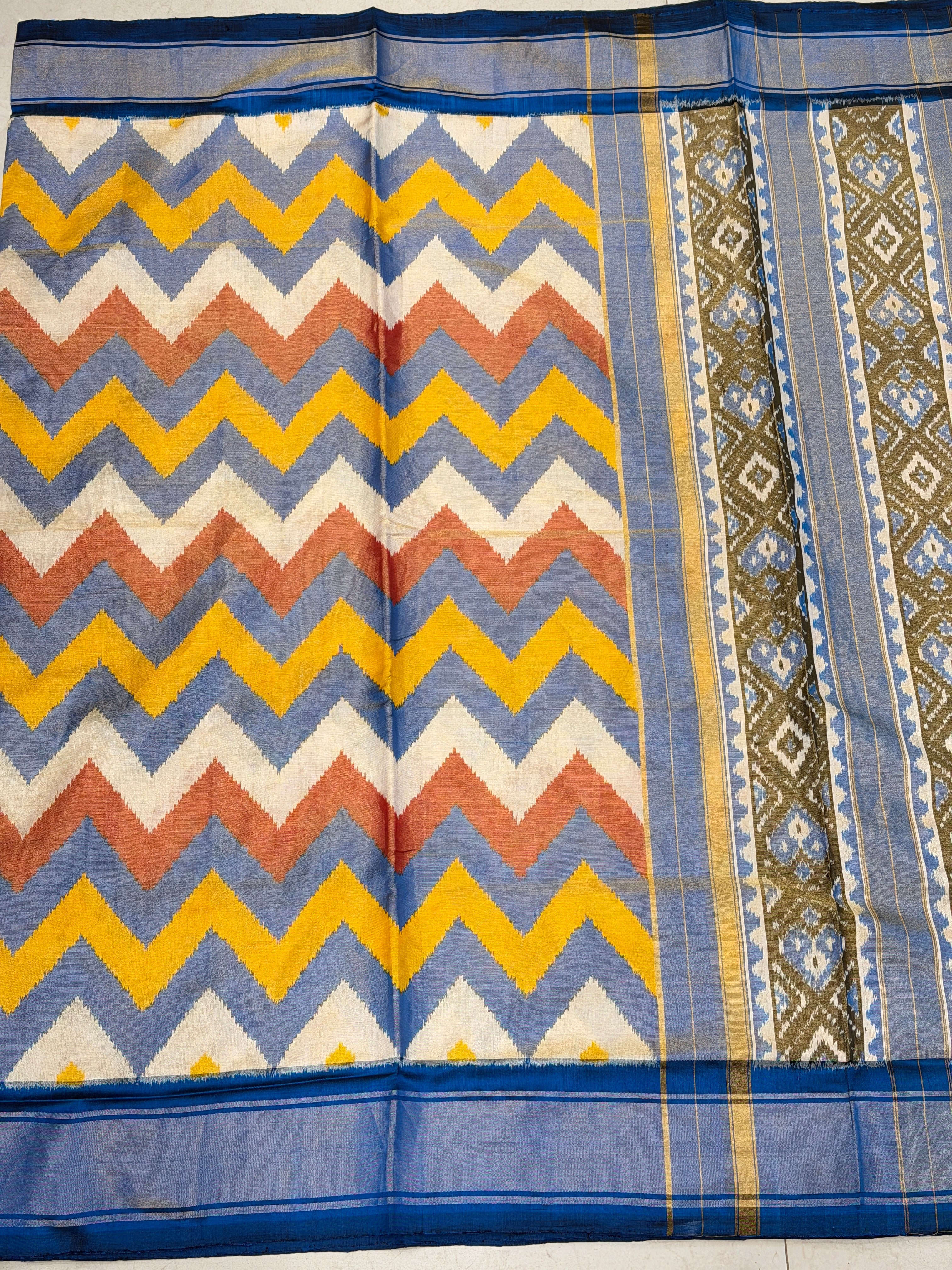 Contemporary Leheriya Tissue Patan Ikat Patola Silk Saree