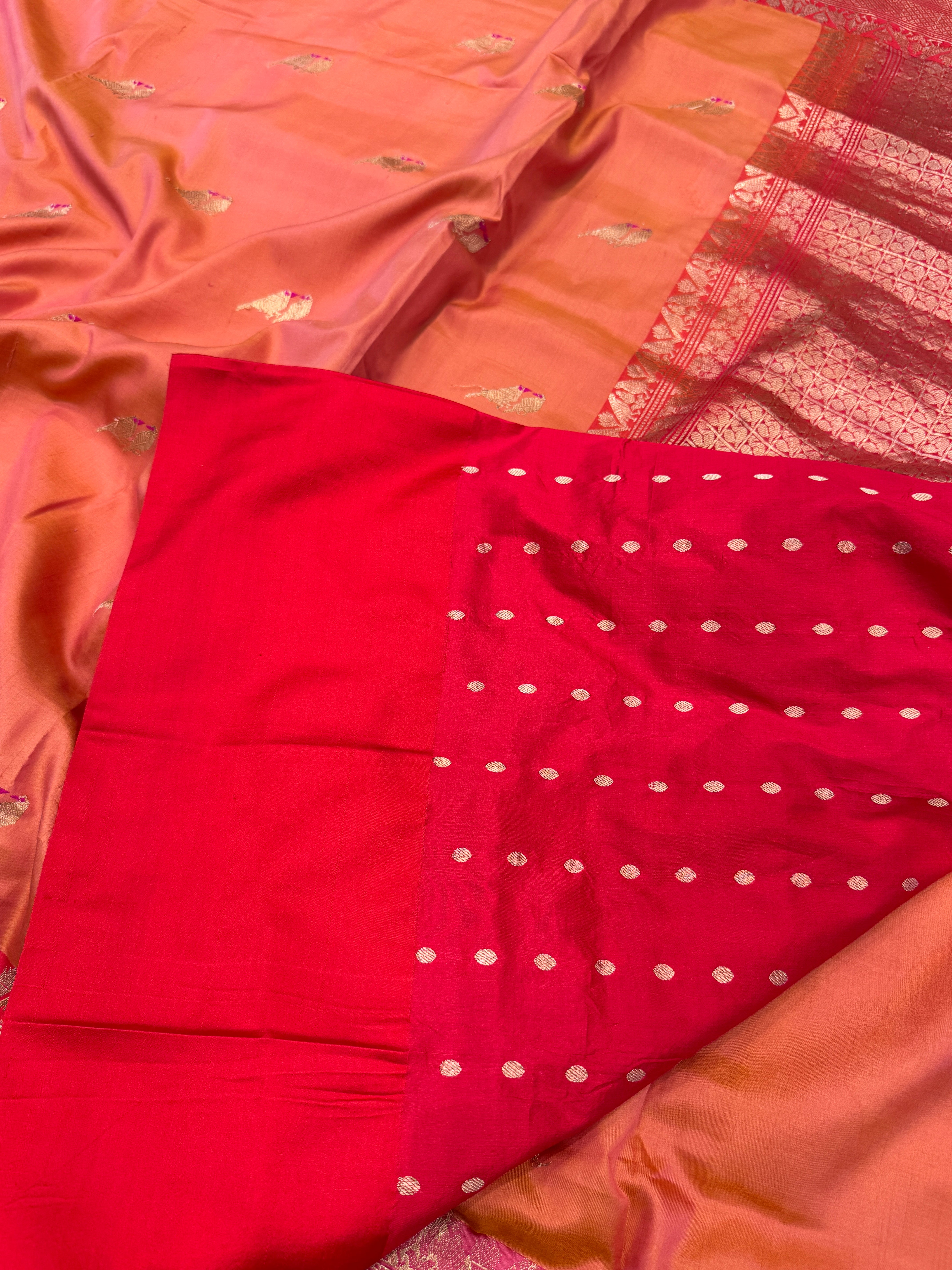 Peach Handloom Banarasi Shikara Saree