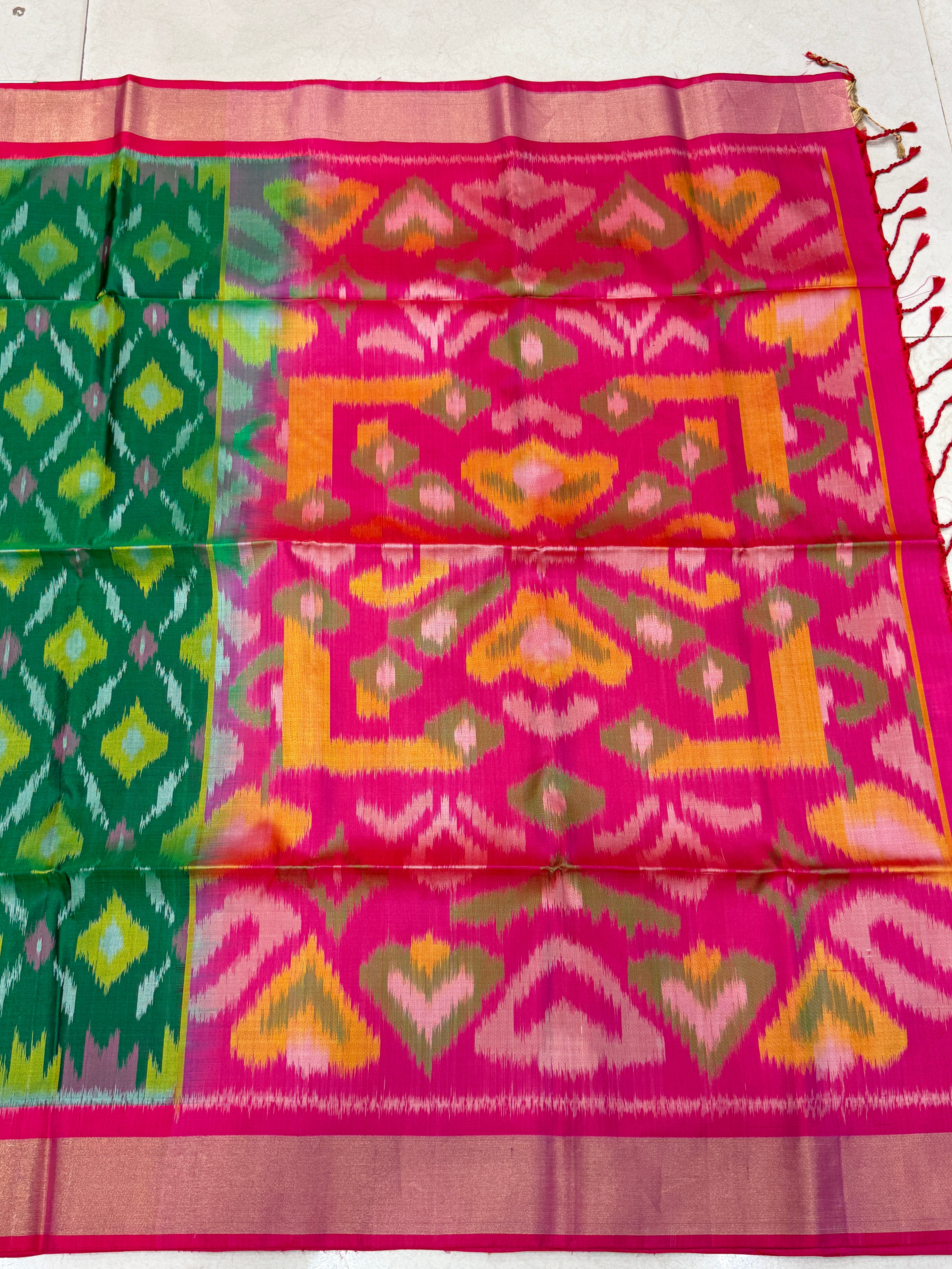 Bottle Green Rani Pochampally Ikat Patola Saree
