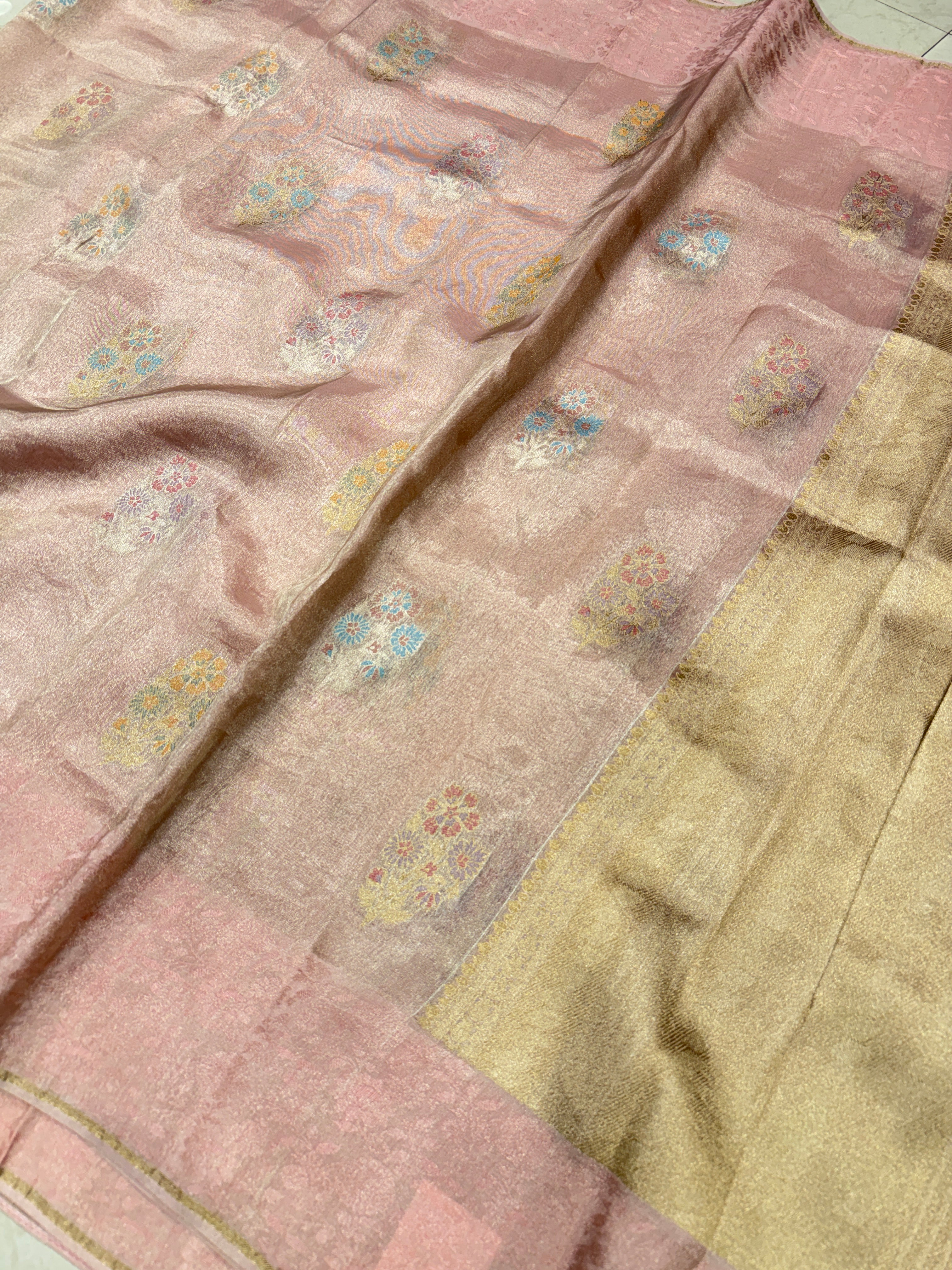 Pink Meenakari Tissue Buttas Banarasi Saree