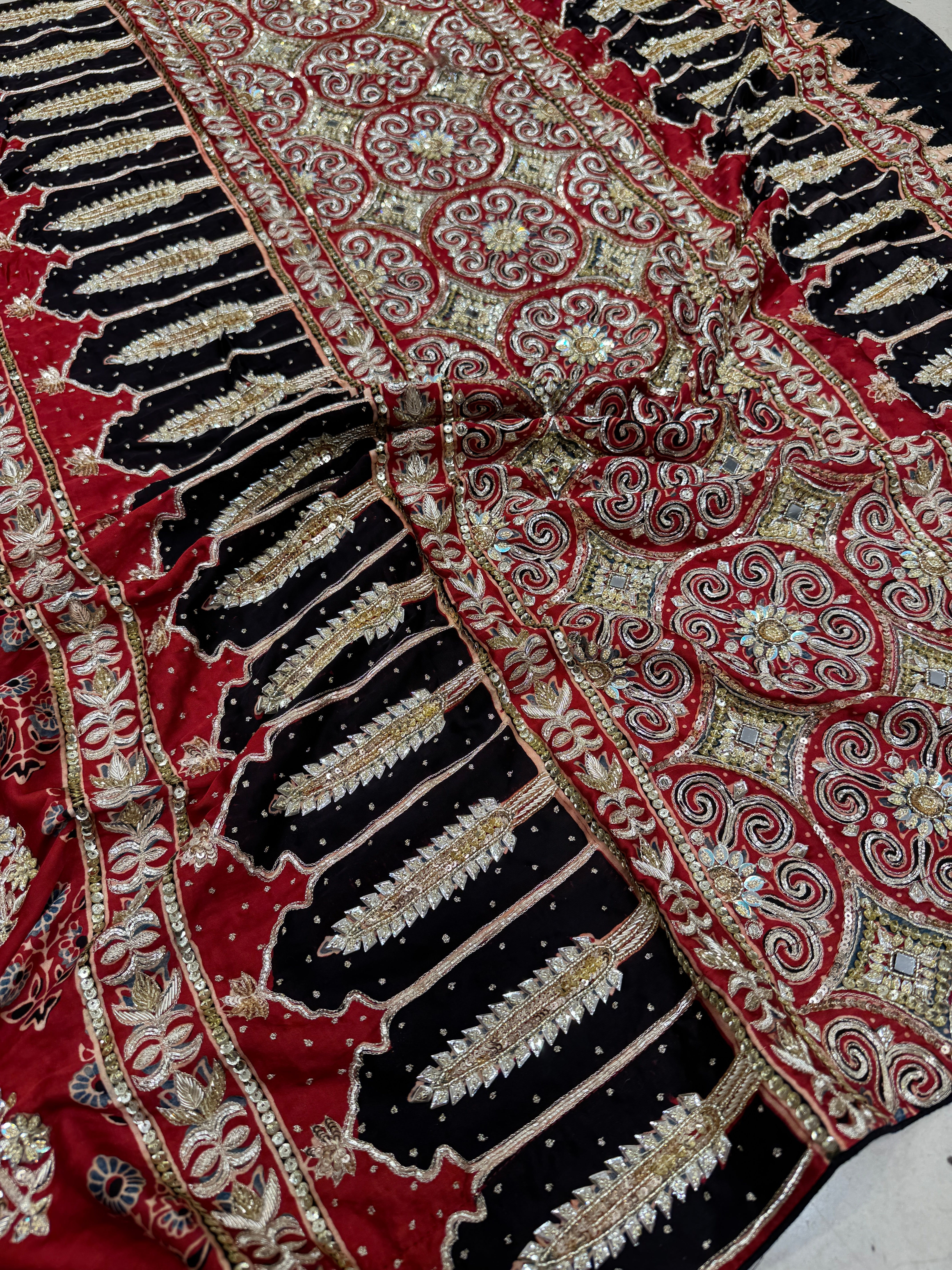 Red Floral Buttas Ajrakh Hand Embroidery Saree