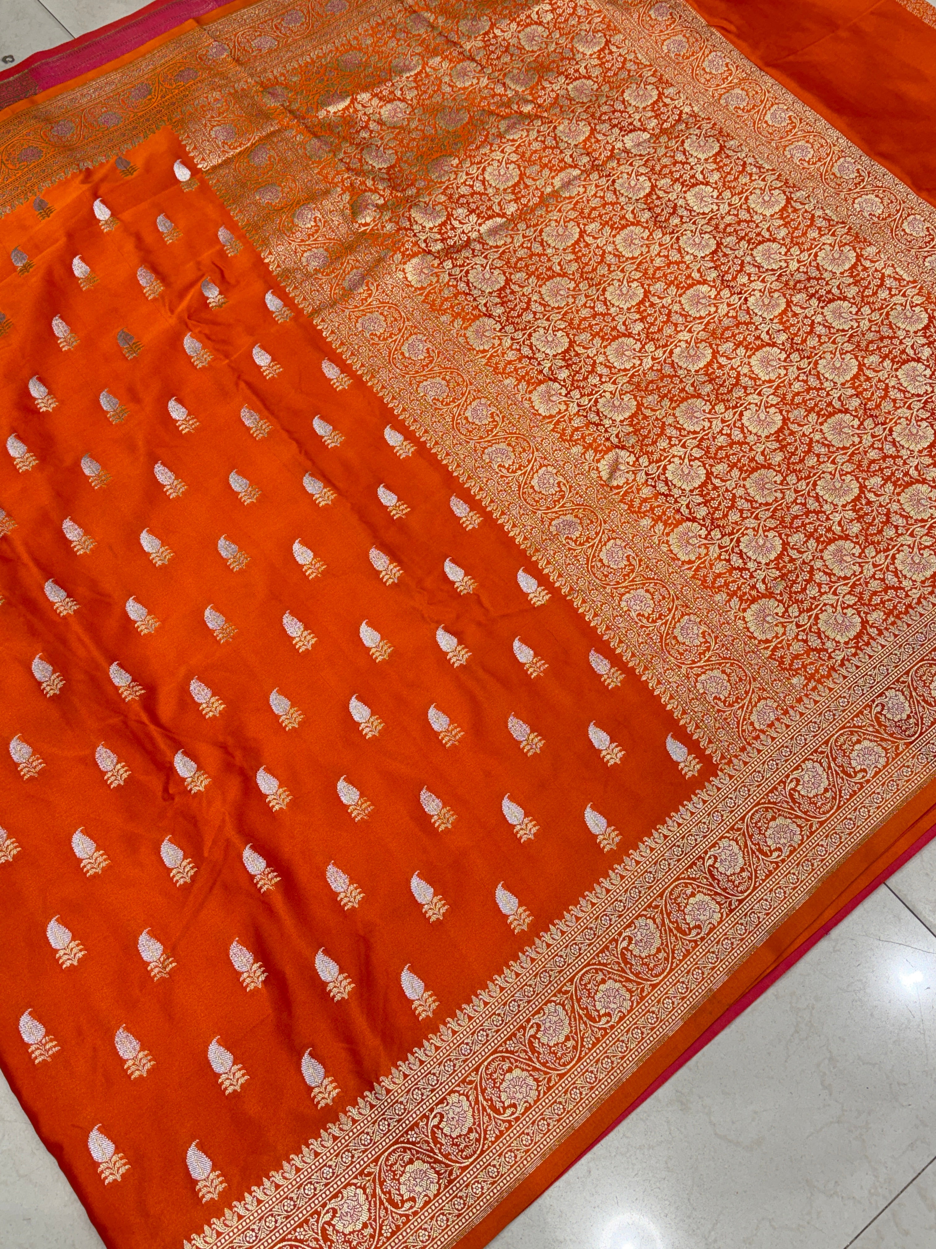 Orange Banarasi Silk Sona Roopa Buttis Saree