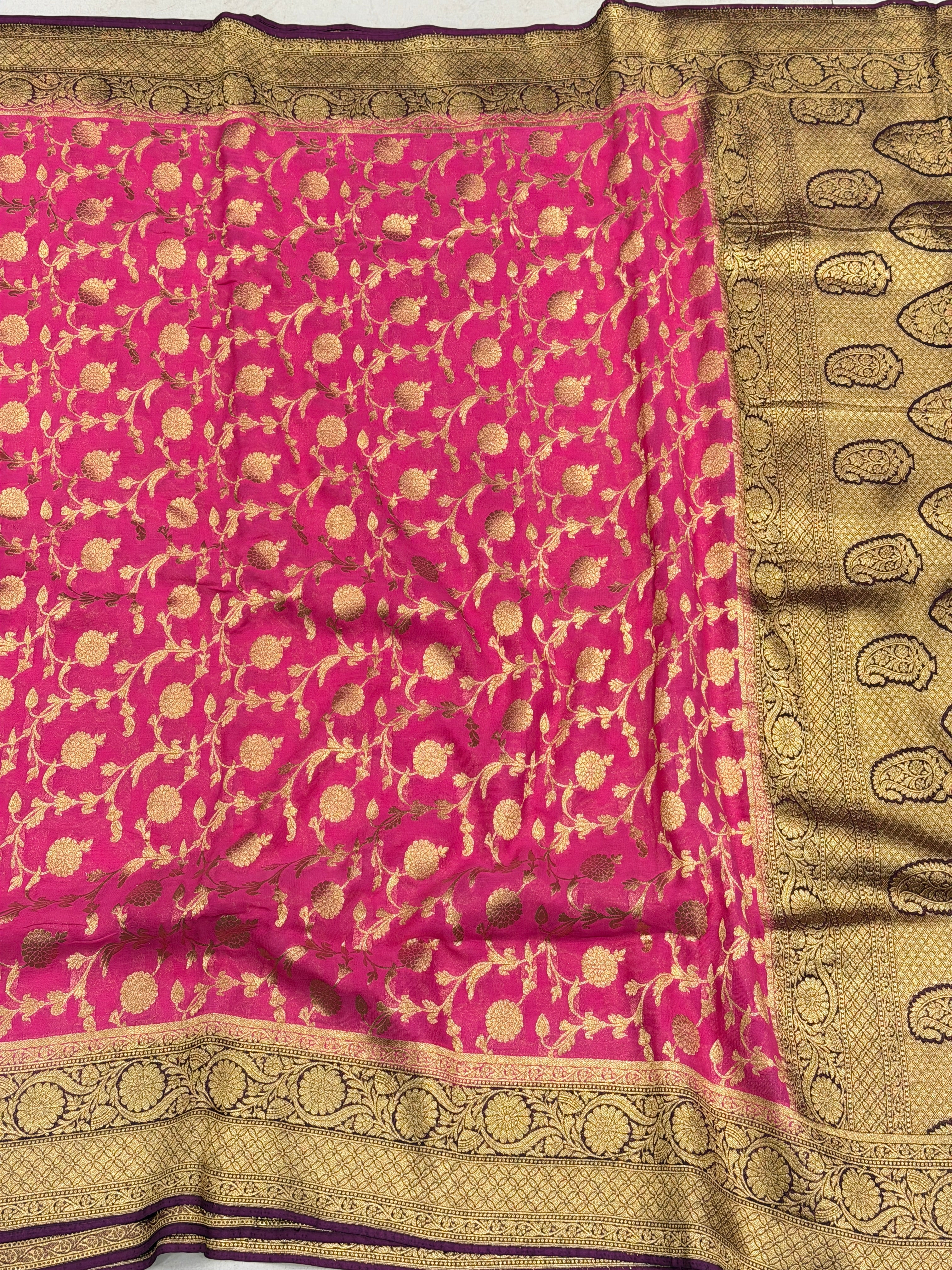 Rani Magenta Jaal Banarasi Khaddi Georgette Saree