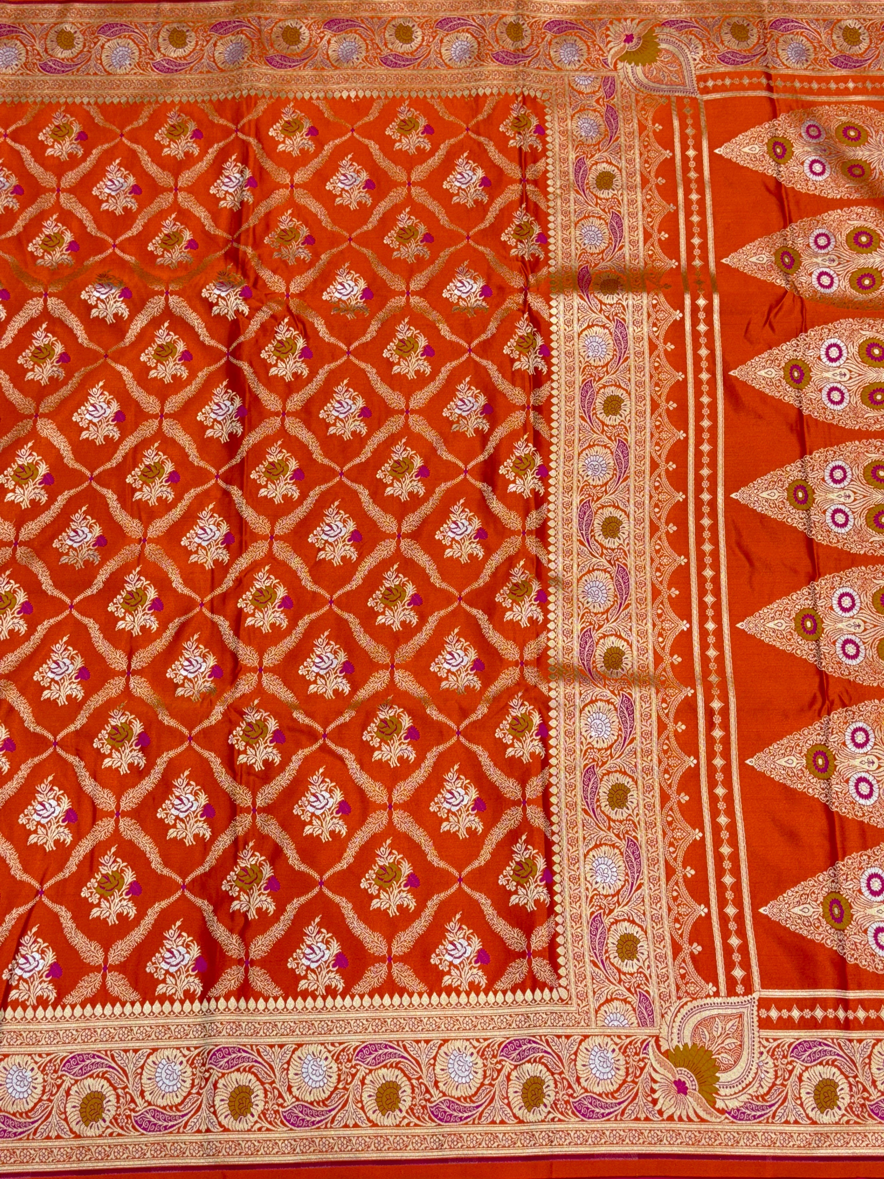 Orange Banarasi Silk Meenkari Saree
