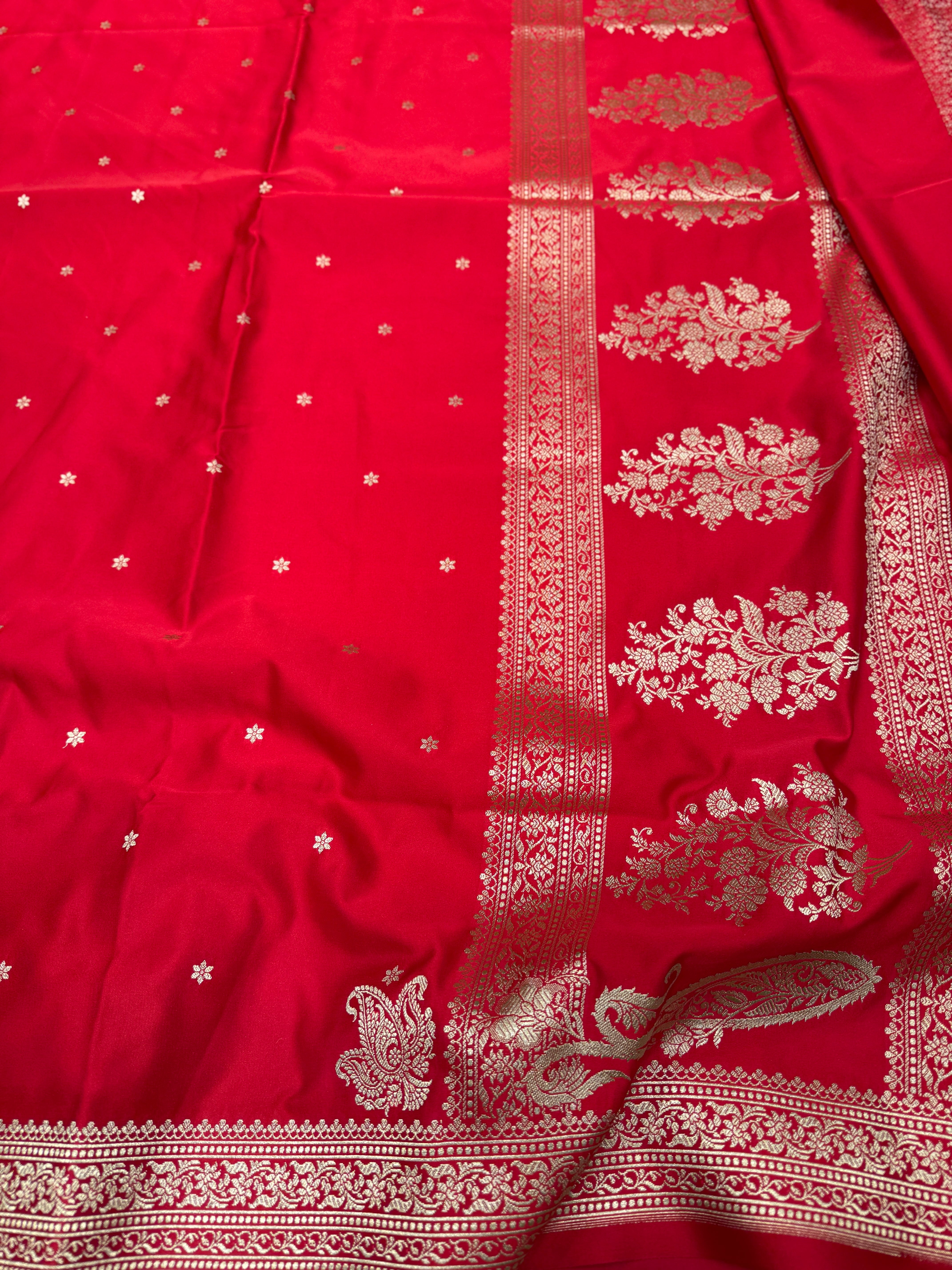 Red Banarasi Silk Star Butti Saree