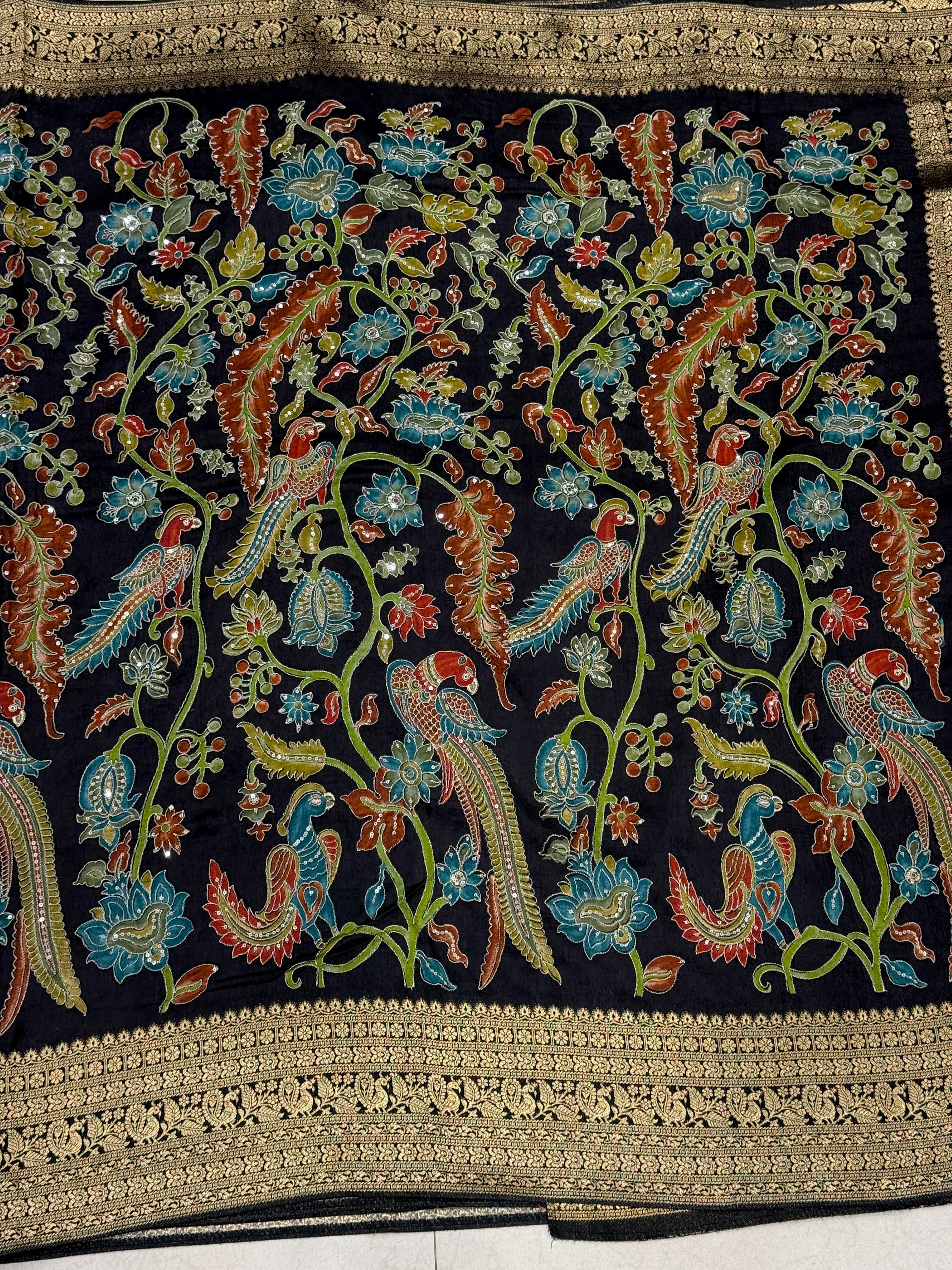 Black Munga Silk Kalamkari Saree