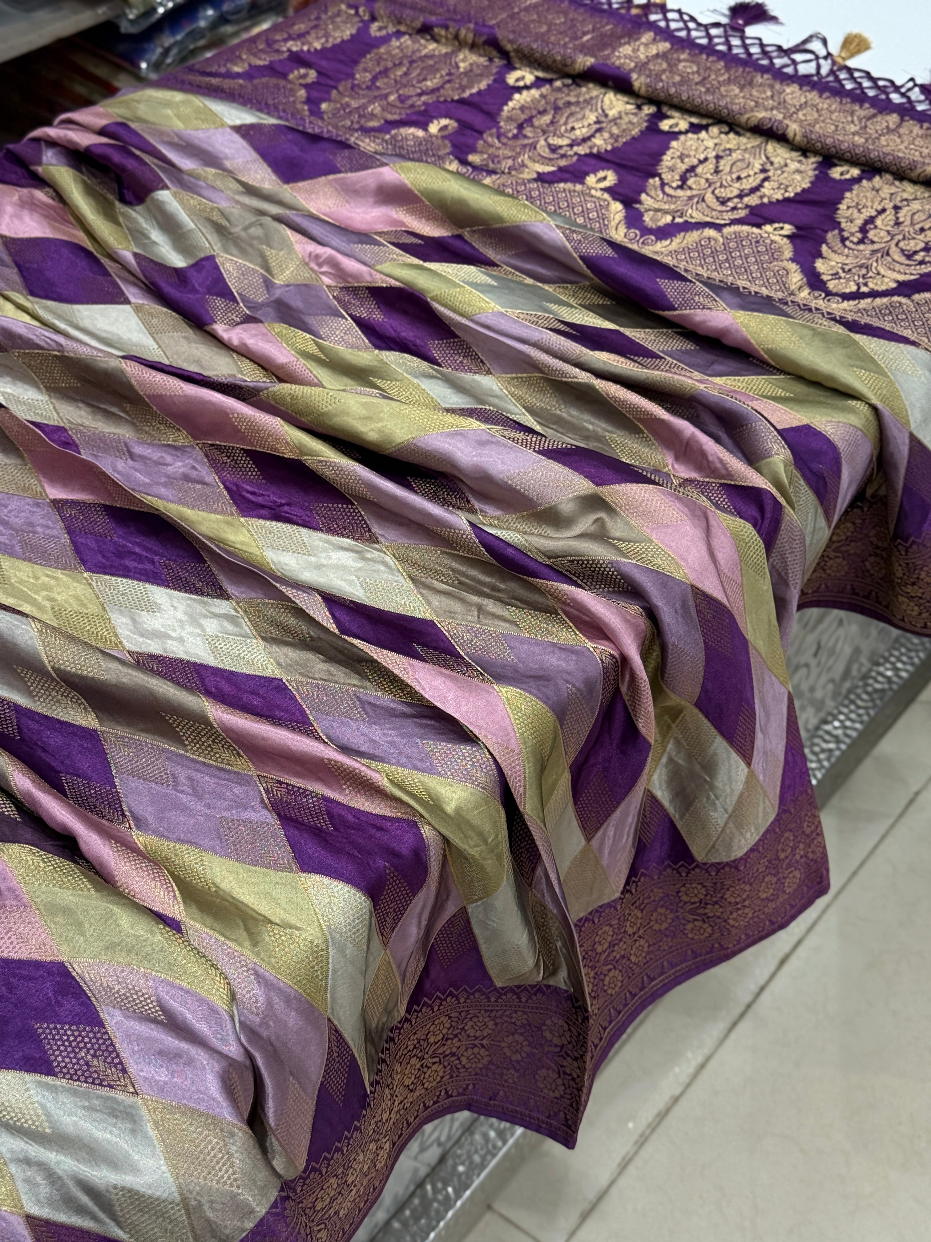 Violet Contemporary Kaju Katli Design Banarasi Modal Satin Rangkat Saree