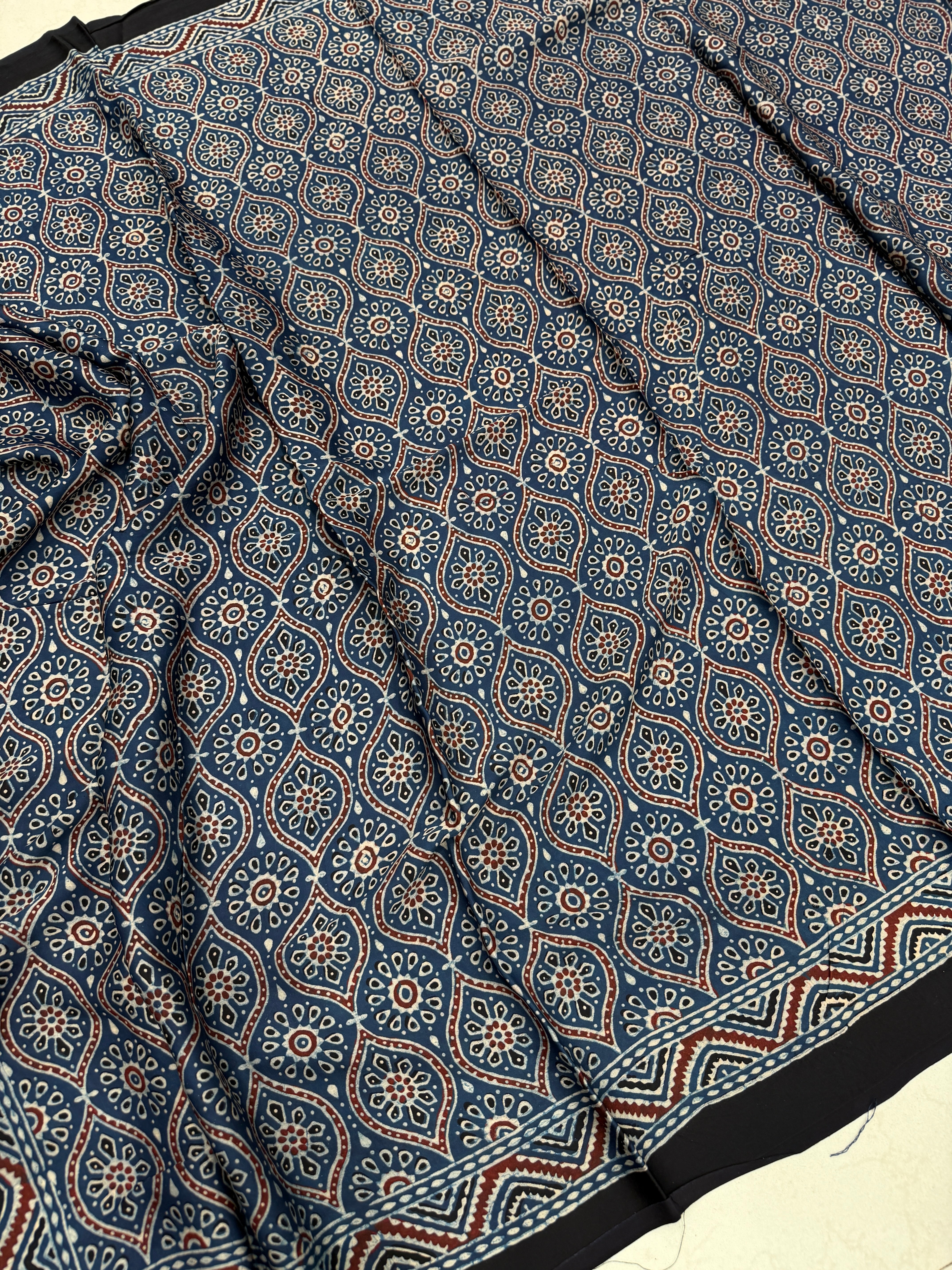 Blue Badam Jaal Ajrakh Hand Block Print Pure Gajji Silk Dupatta