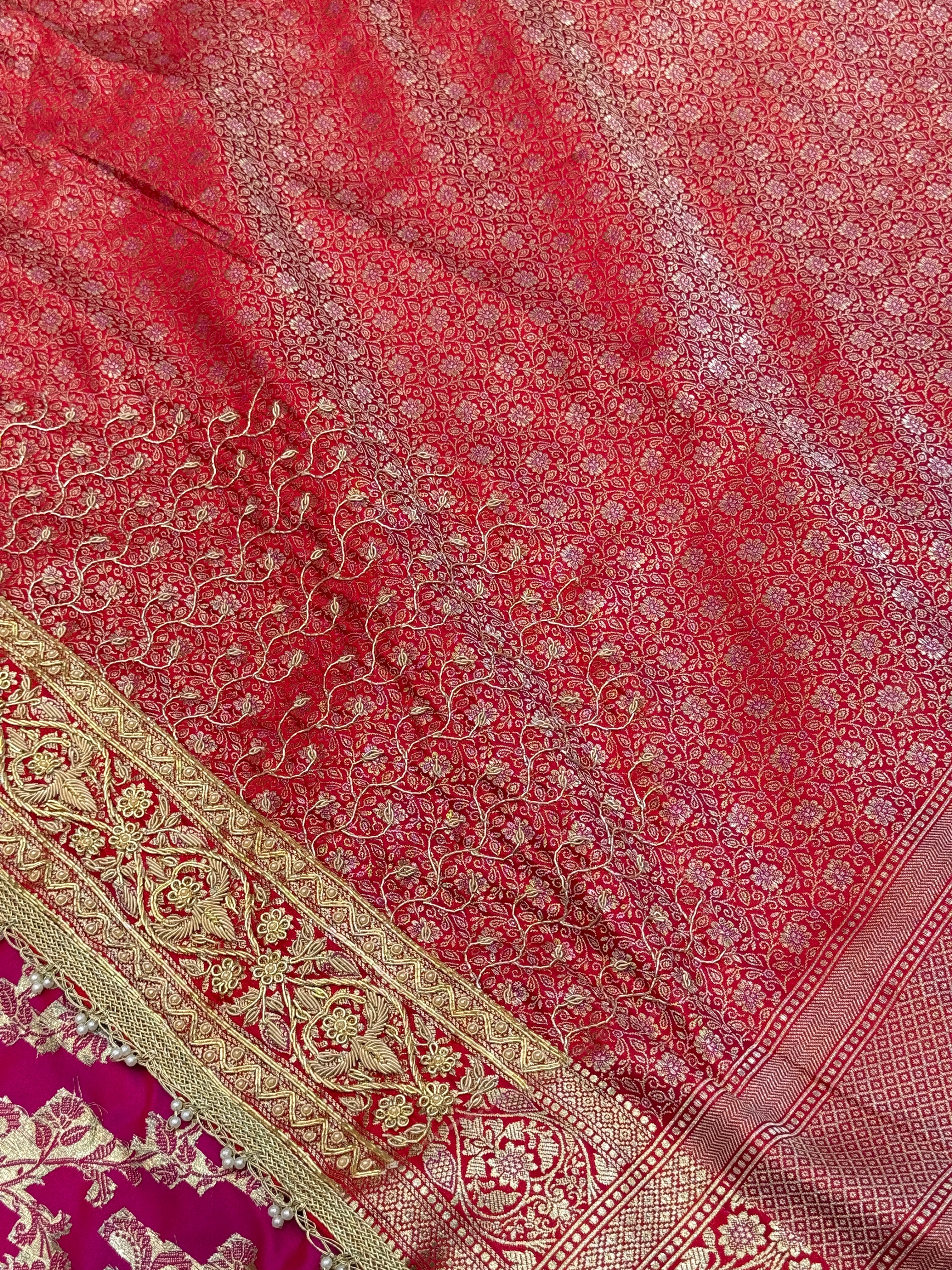 Red Banarasi Silk Small Jaal Zardosi Saree