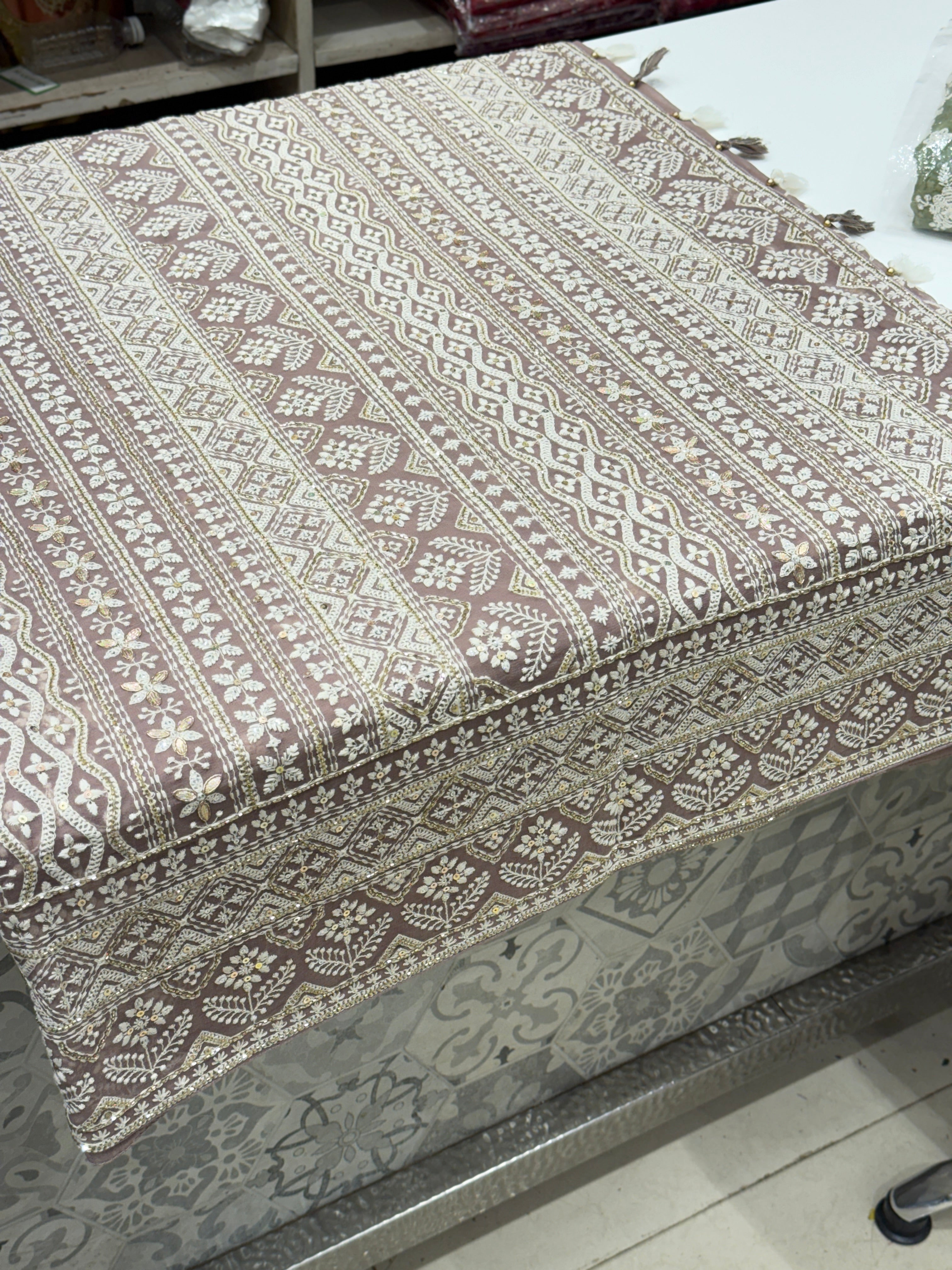 Mauve Pink Jaal Chikankari on Georgette with Cutdana Hand Embroidery