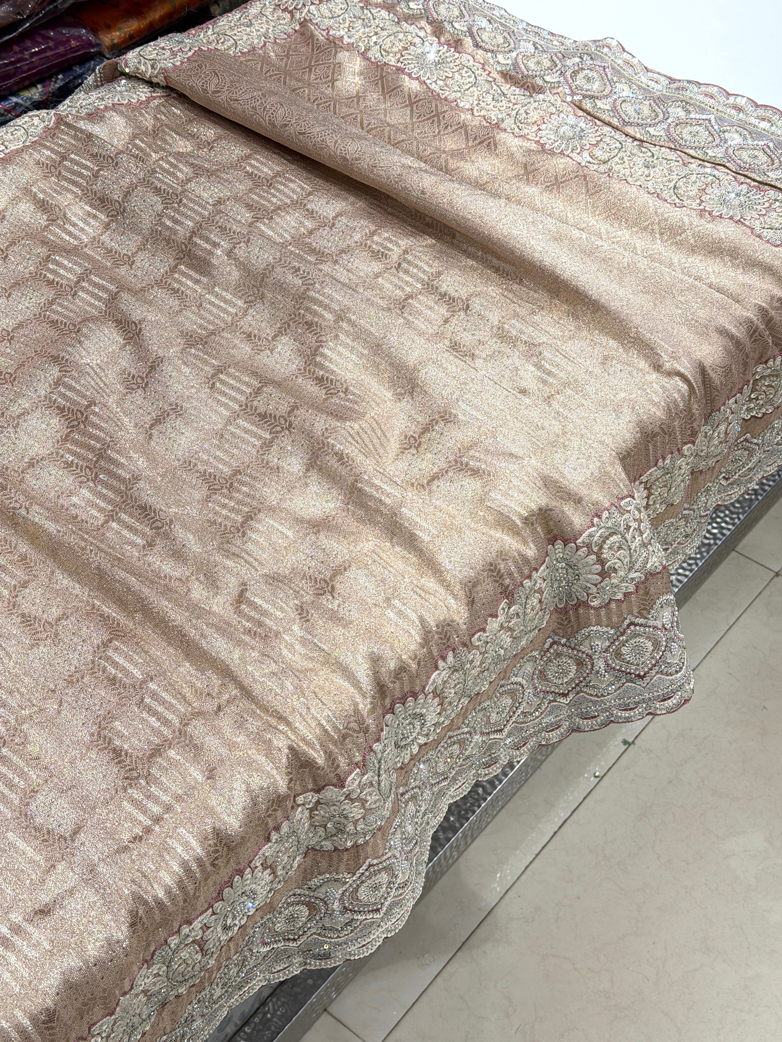 Nude Pink Tissue Silk Weaved Zari Embroidery Saree