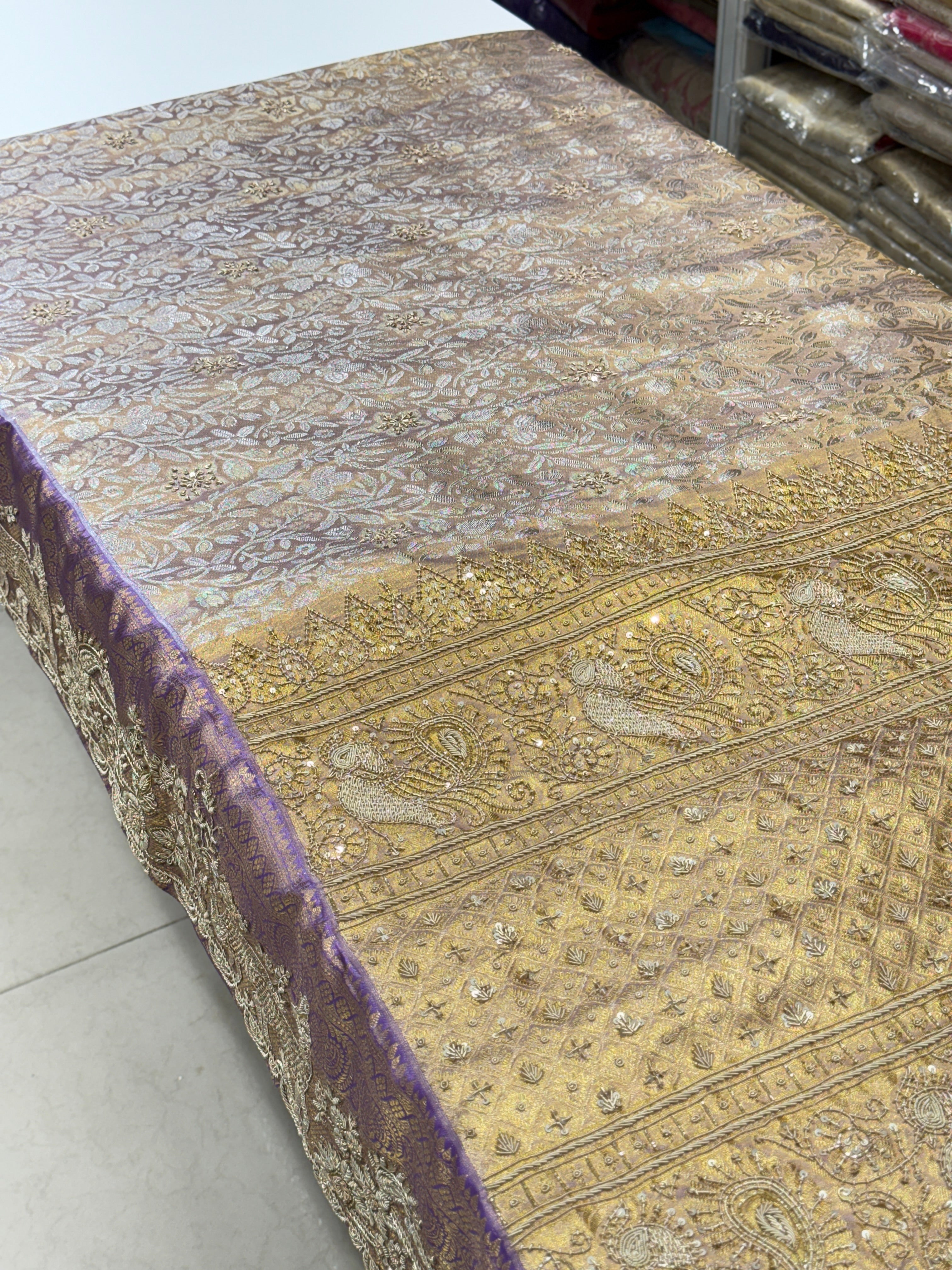 Lilac Kanjivaram Zardosi Figure Hand Embroidery Saree