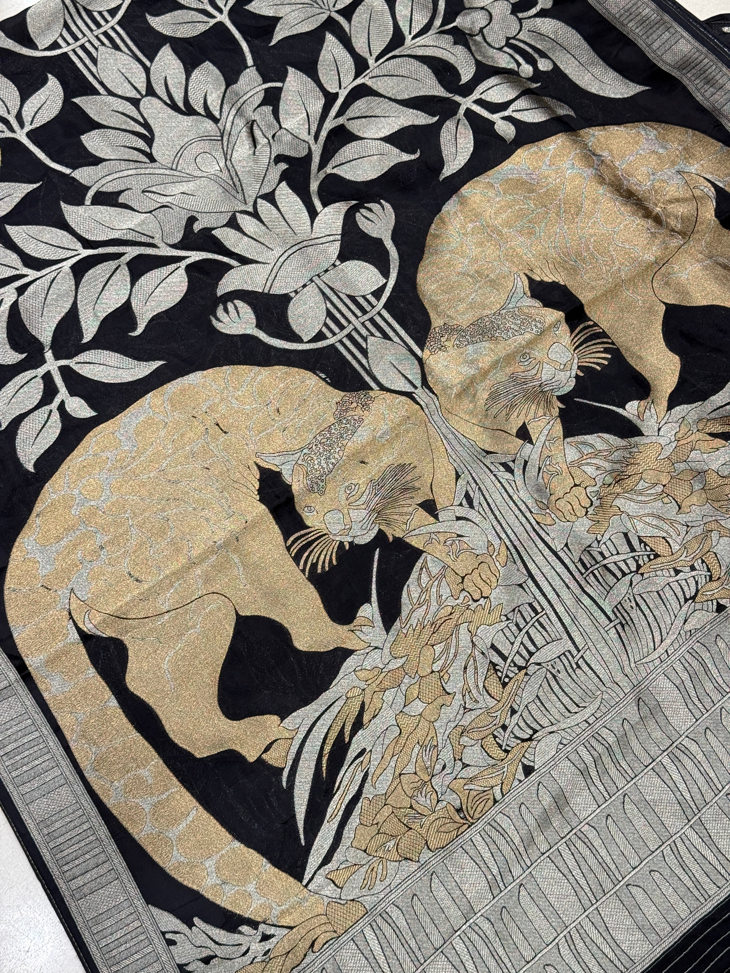 Black Contemporary Banarasi Munga Silk Mountain Lion Pallu Saree