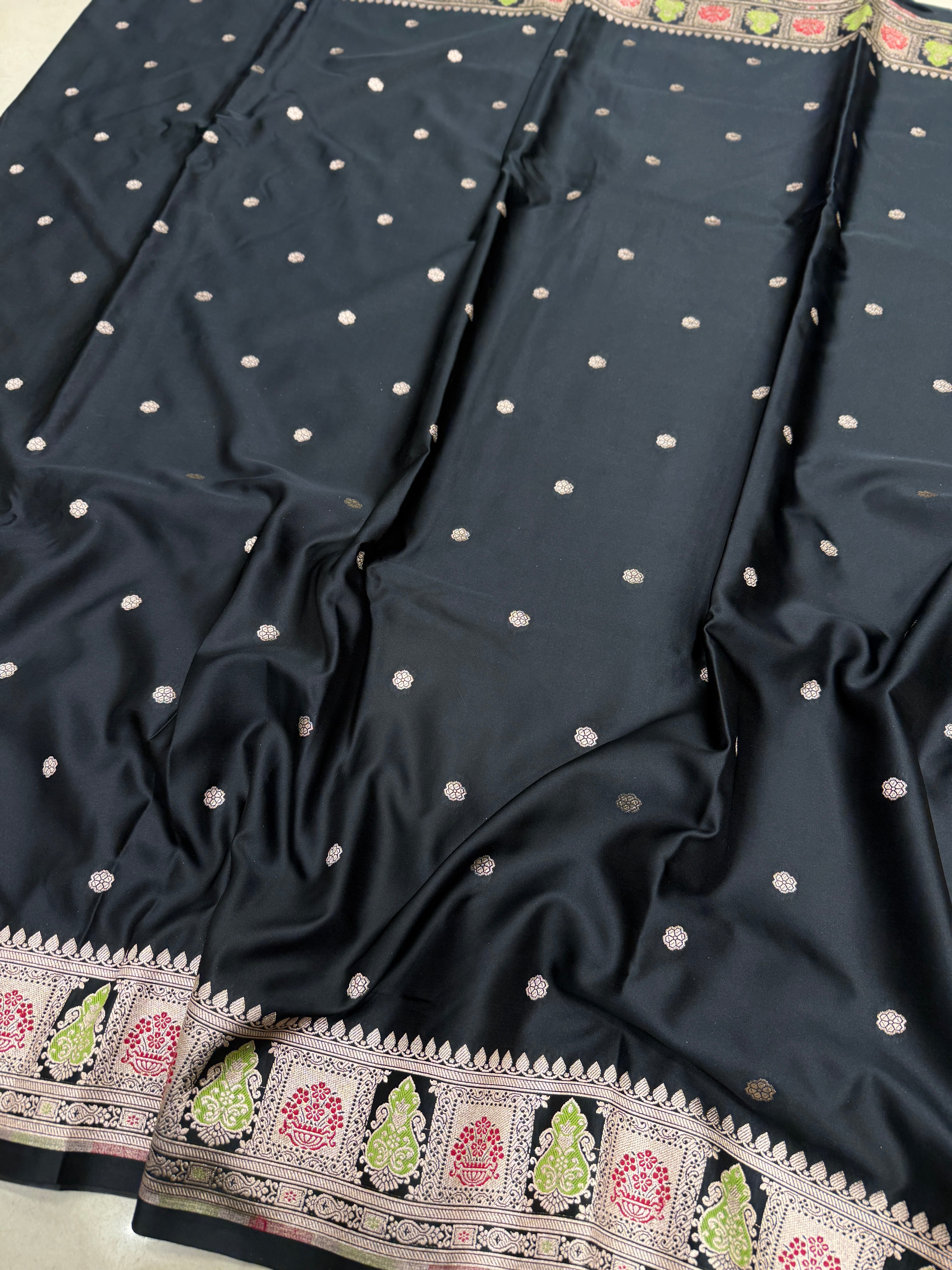 Black Meenakari Border Banarasi Silk Saree