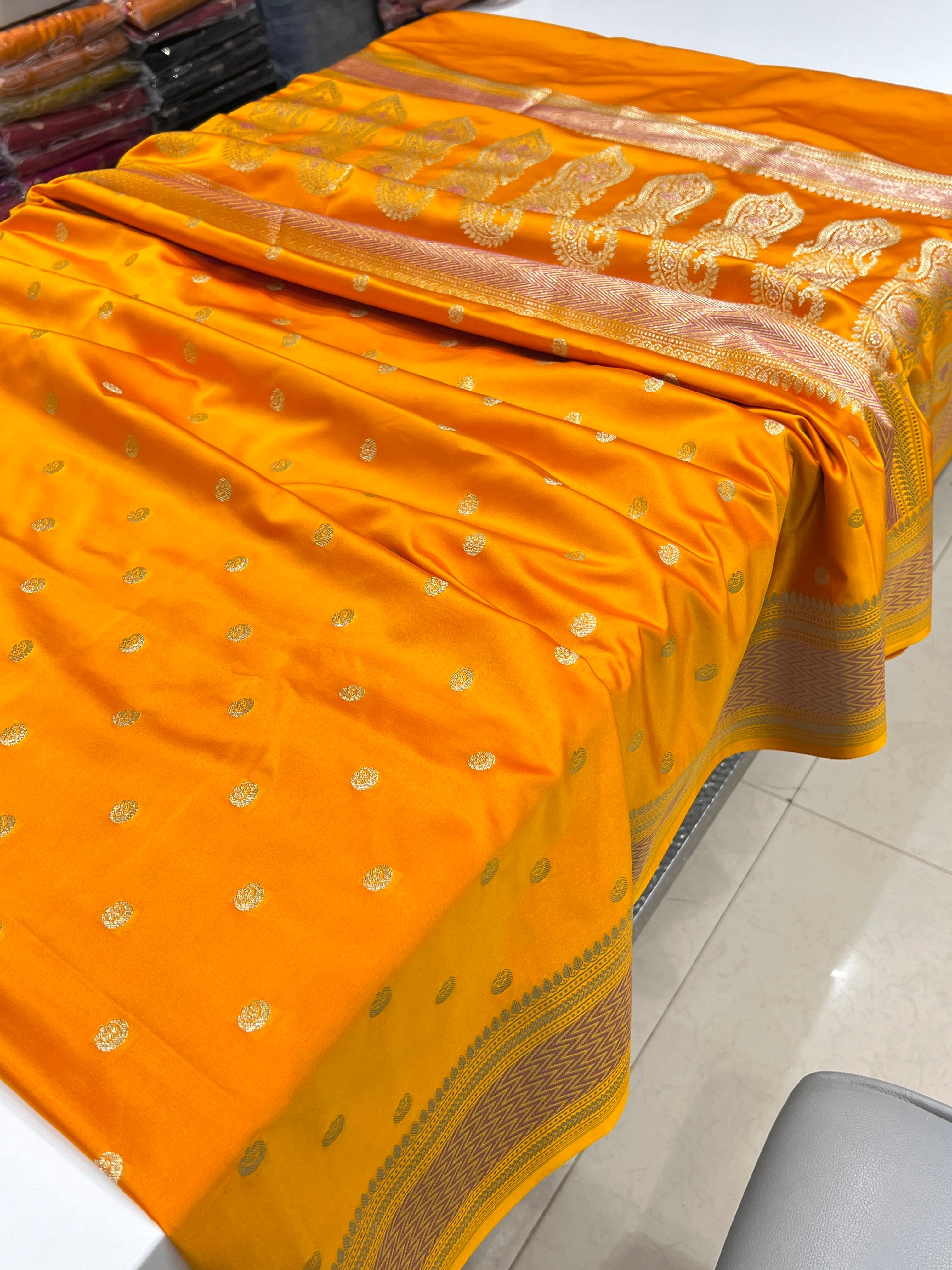 Mango Yellow Banarasi Small Chand Butti Saree