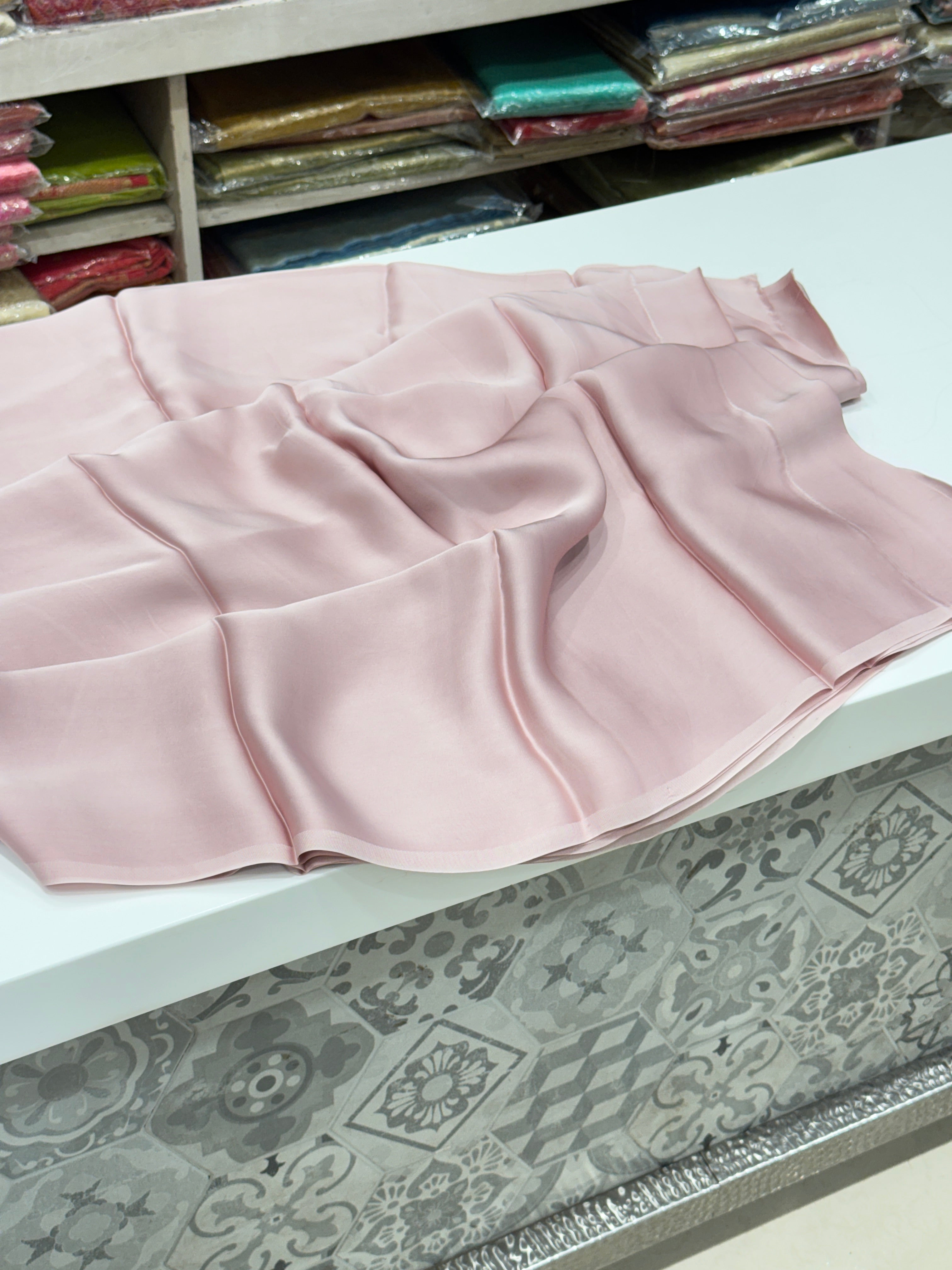 Nude Pink Plain Satin Silk Saree