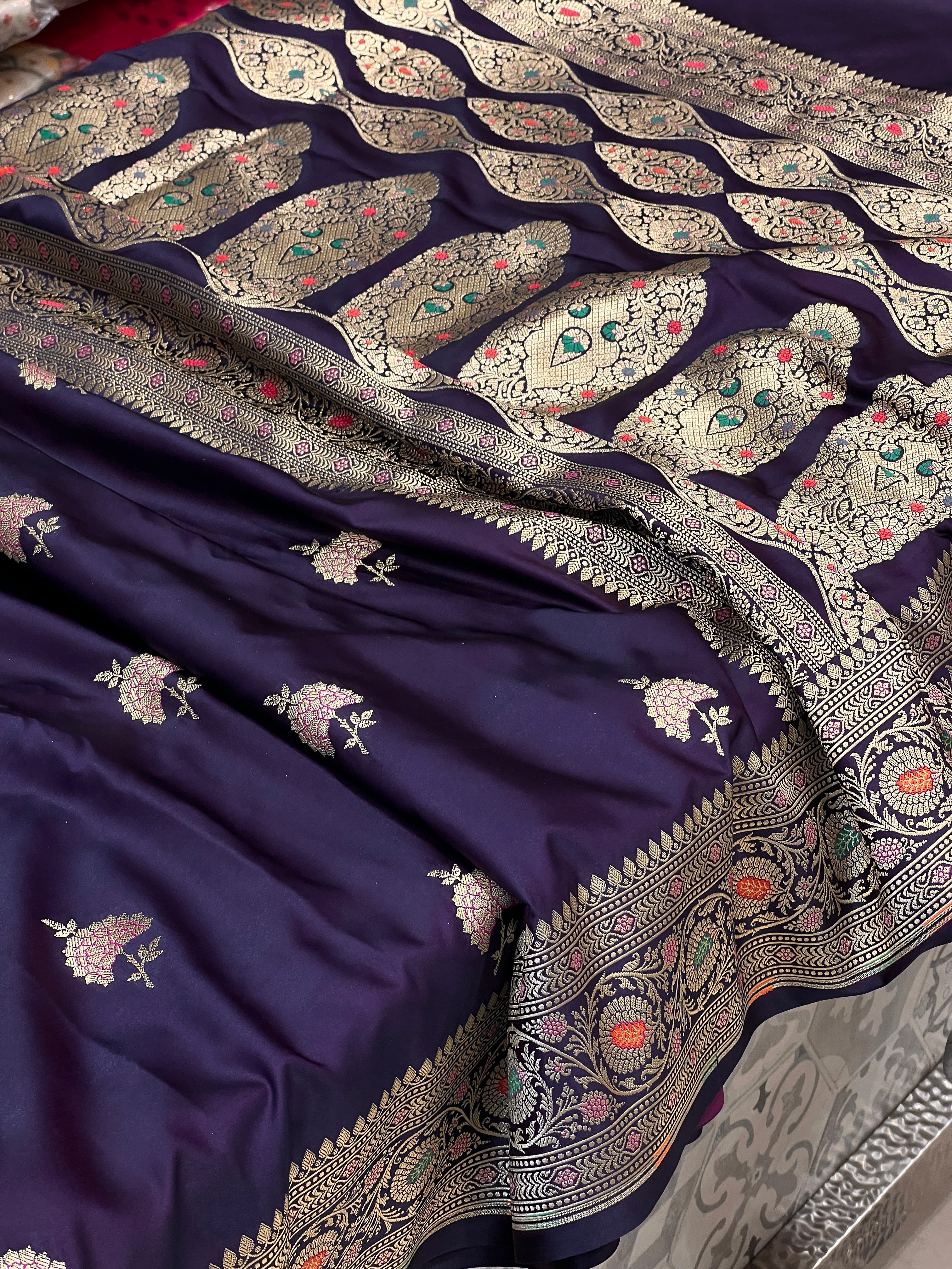 Blueish Purple Dhup Chav Banarasi Saree