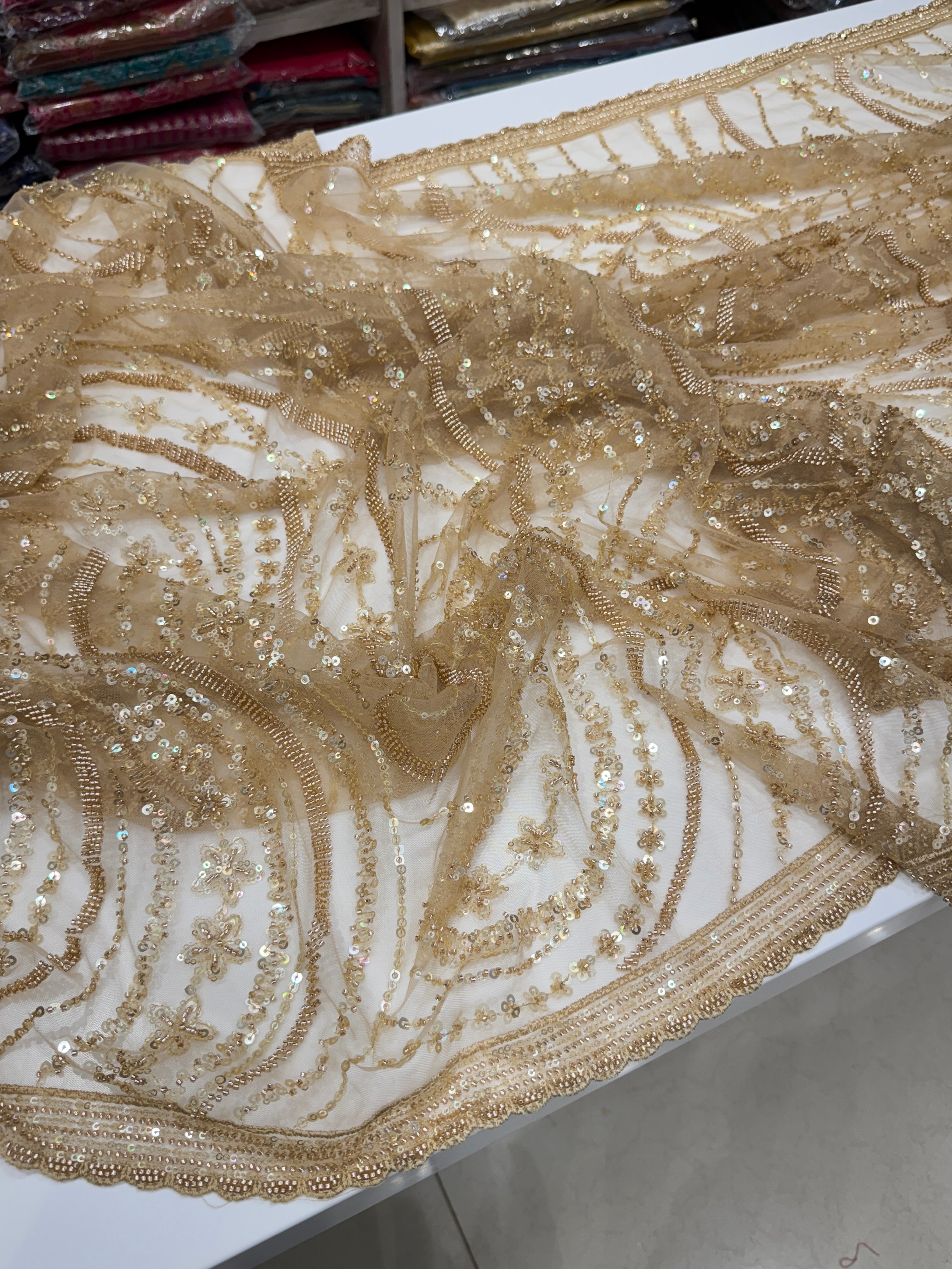 Gold Net Embroidery Sequin Saree