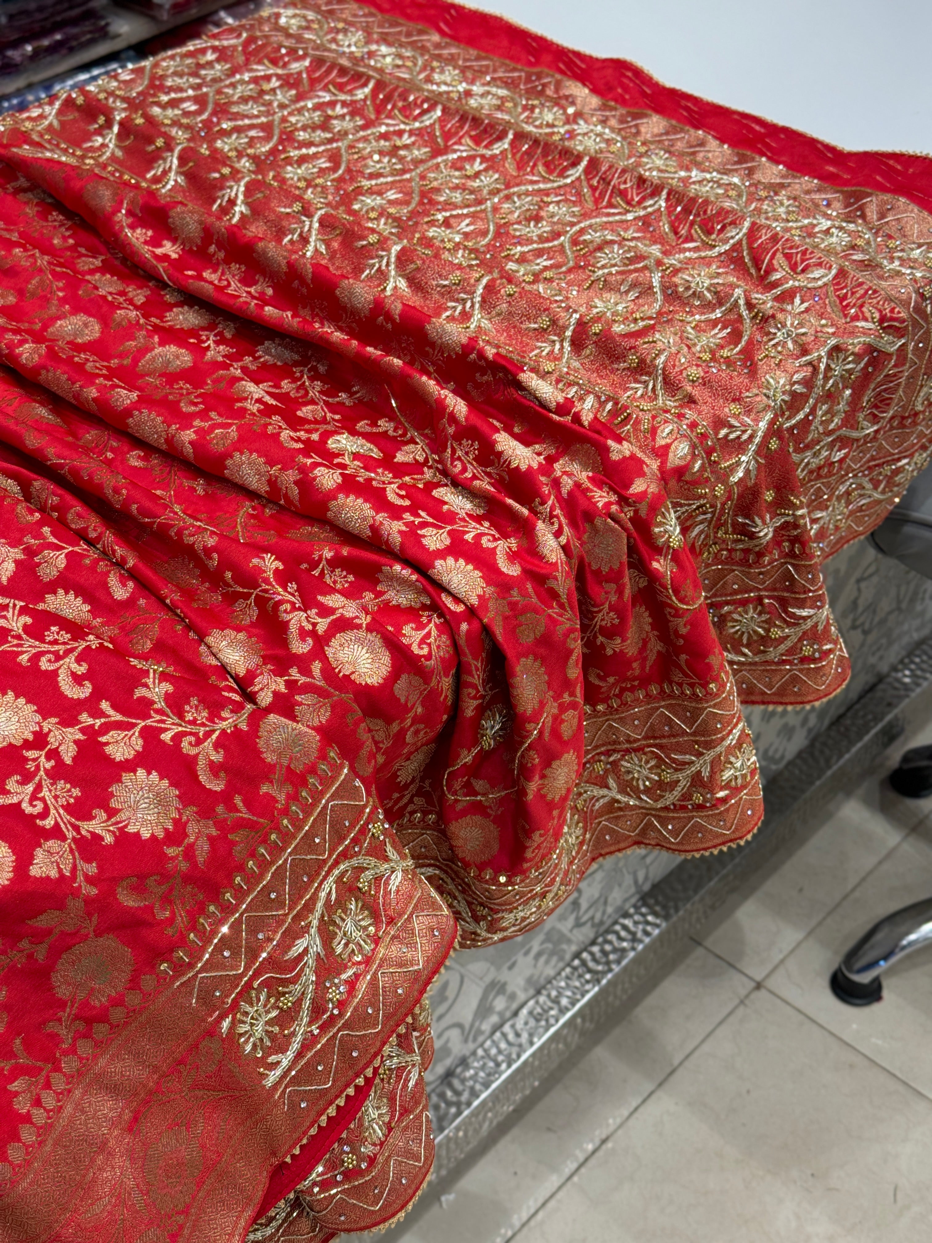 Red Banarasi Zardosi Embroidery Saree