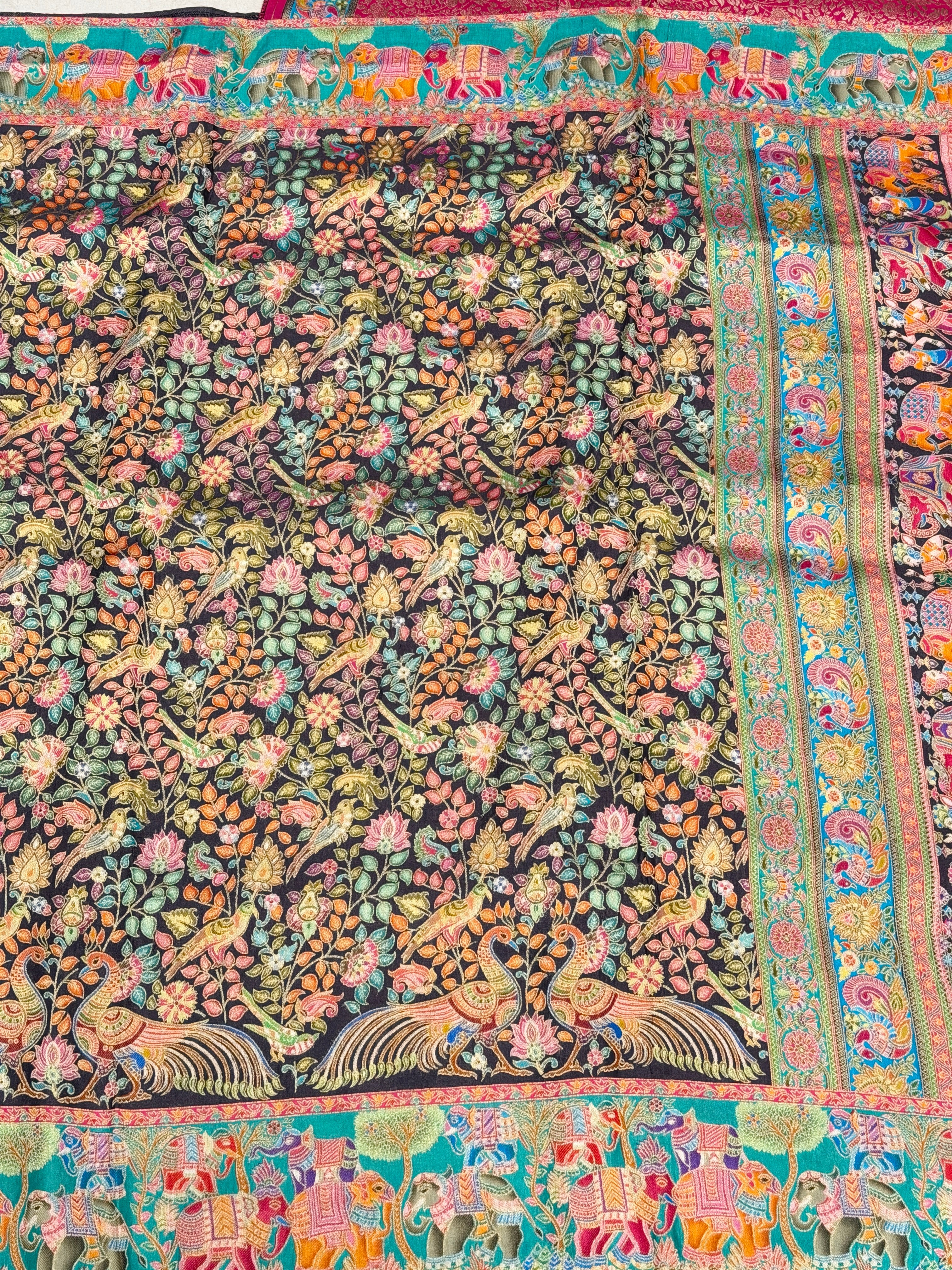 Black Weaved Pashmina Style Multi Colour Saree