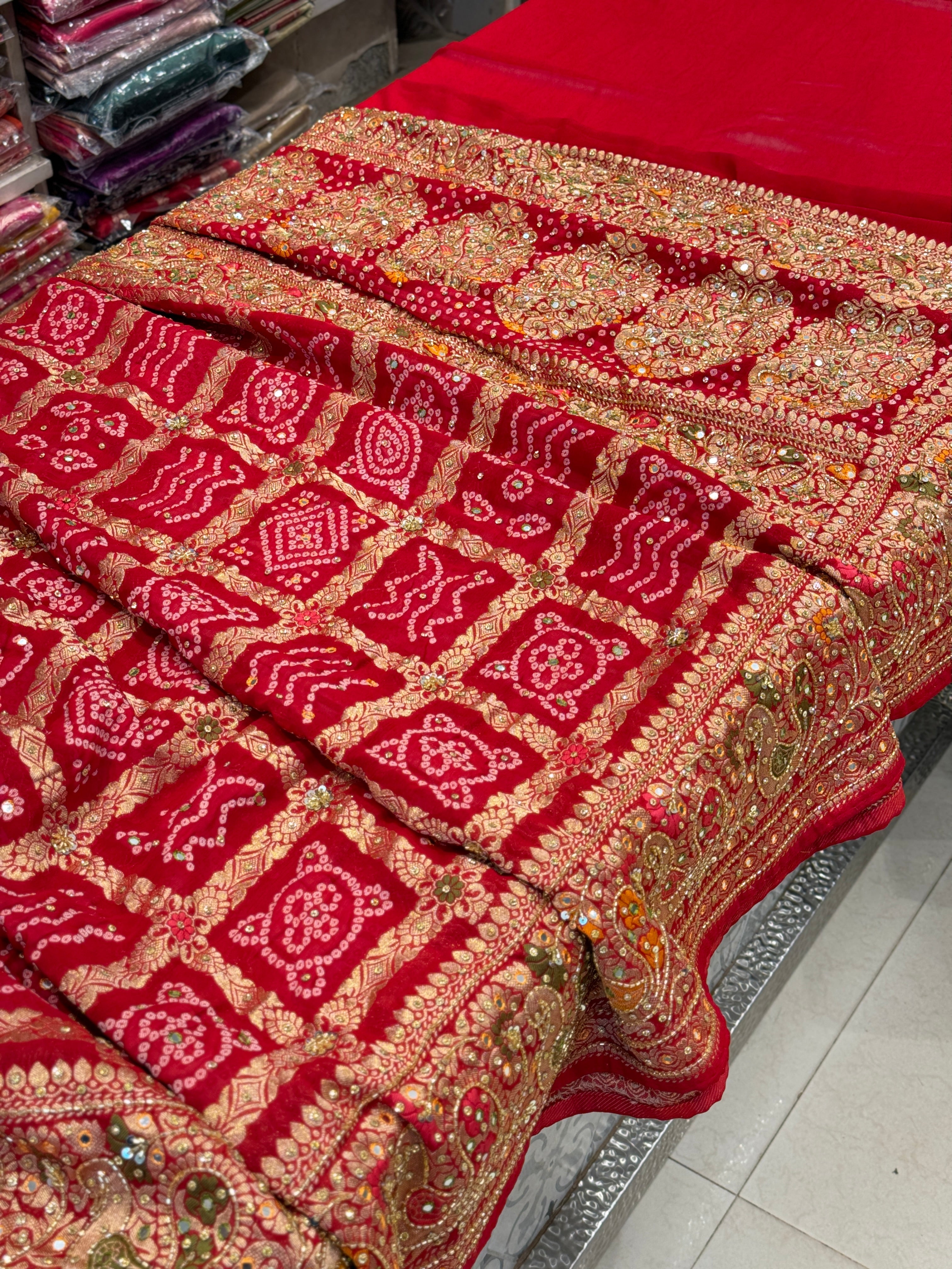 Red Gharchola Hand Embroidery Saree