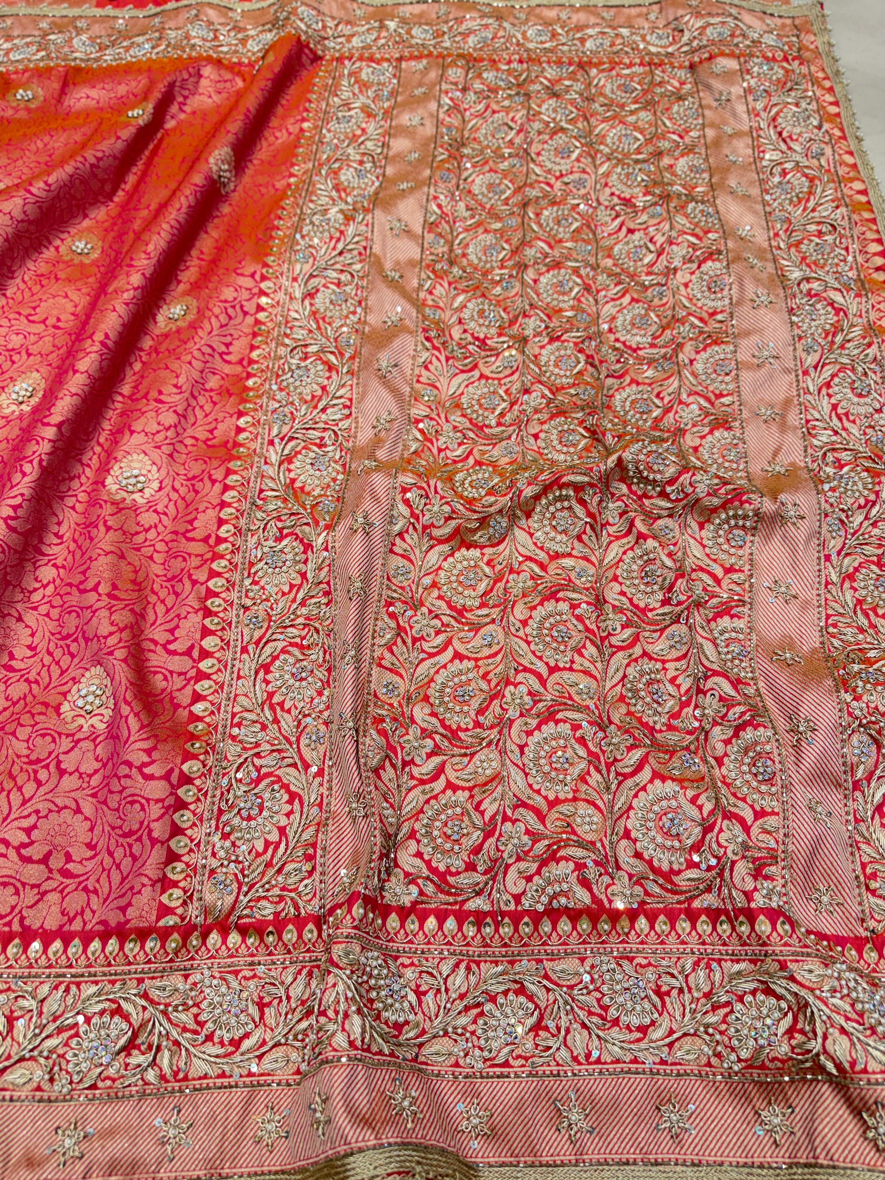 Cross Rust Banarasi Brocade Hand Embroidery Naka Tikki Saree