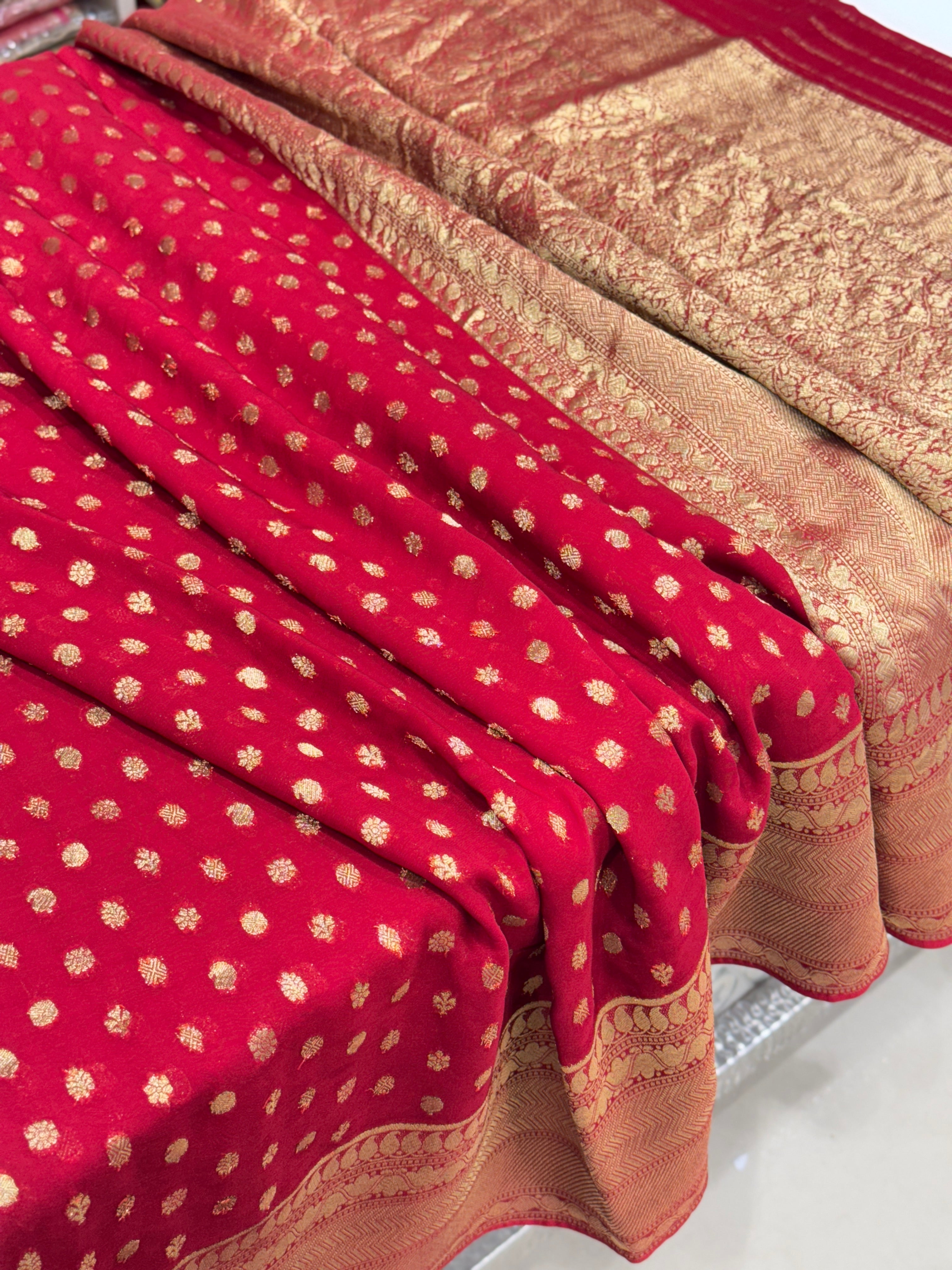 Red Banarasi Khaddi Georgette With Buttis