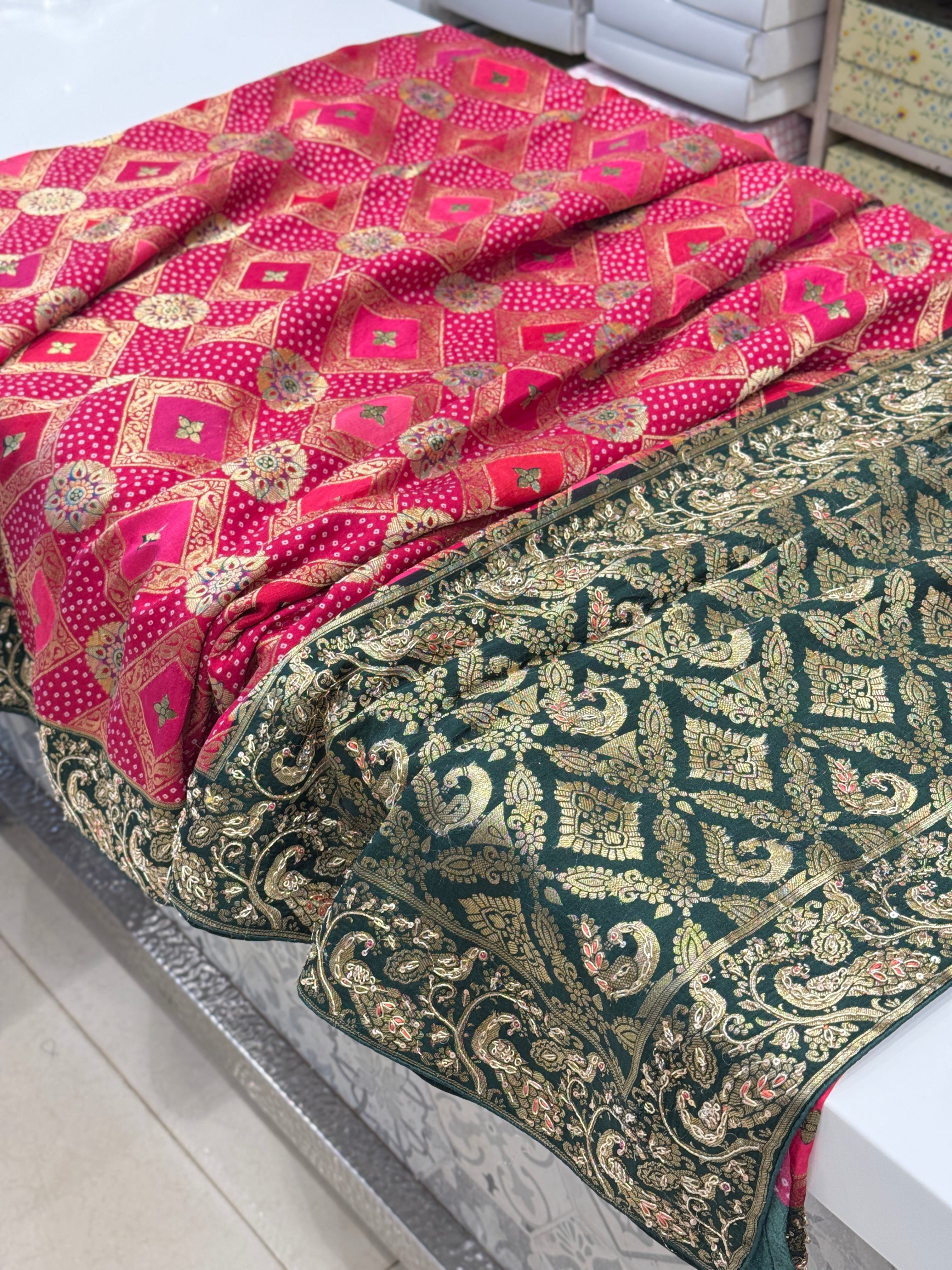 Banarasi Munga Rangkat Zardosi Saree