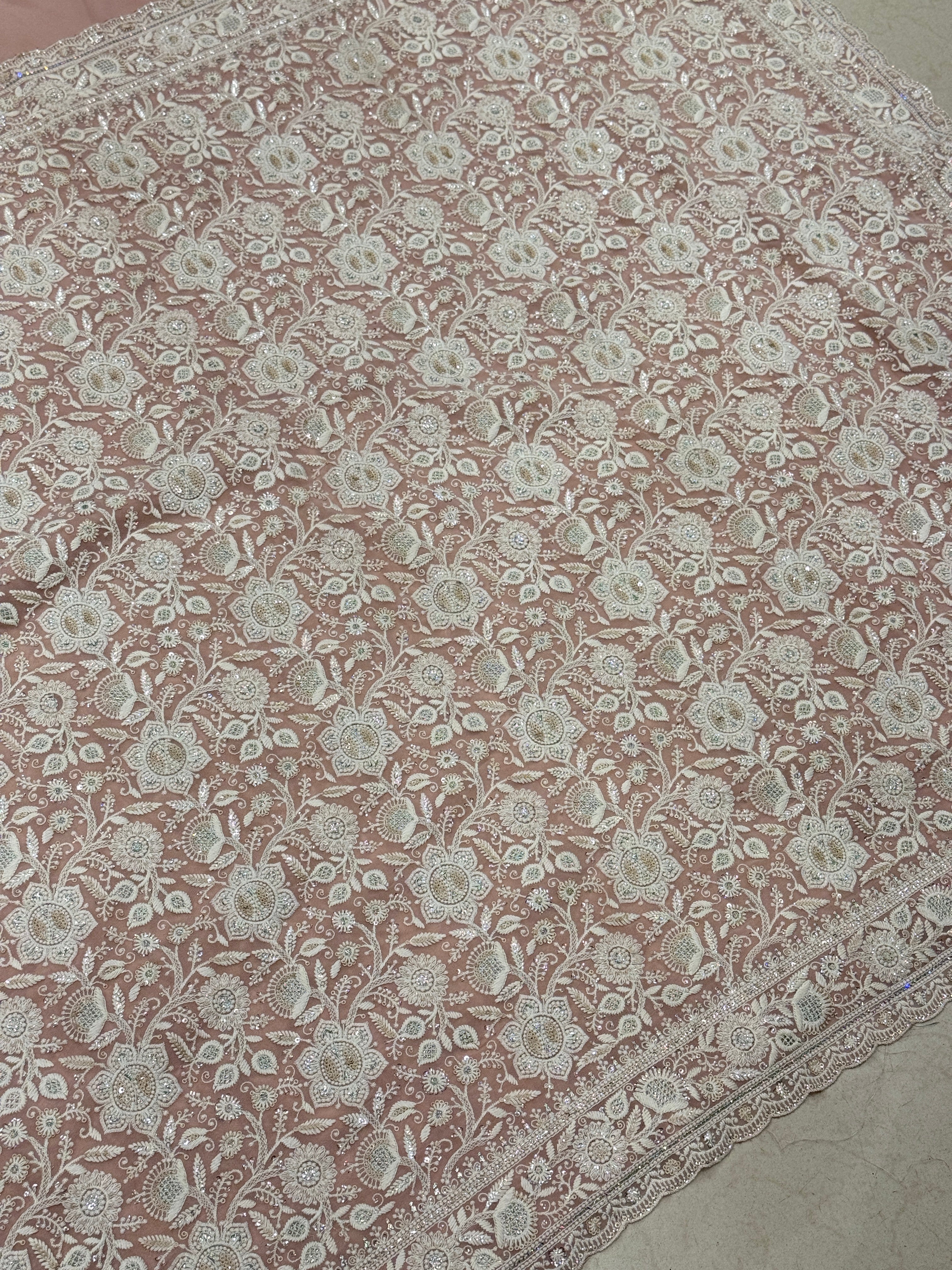 Nude Pink Chikankari Small Scallop Design Saree