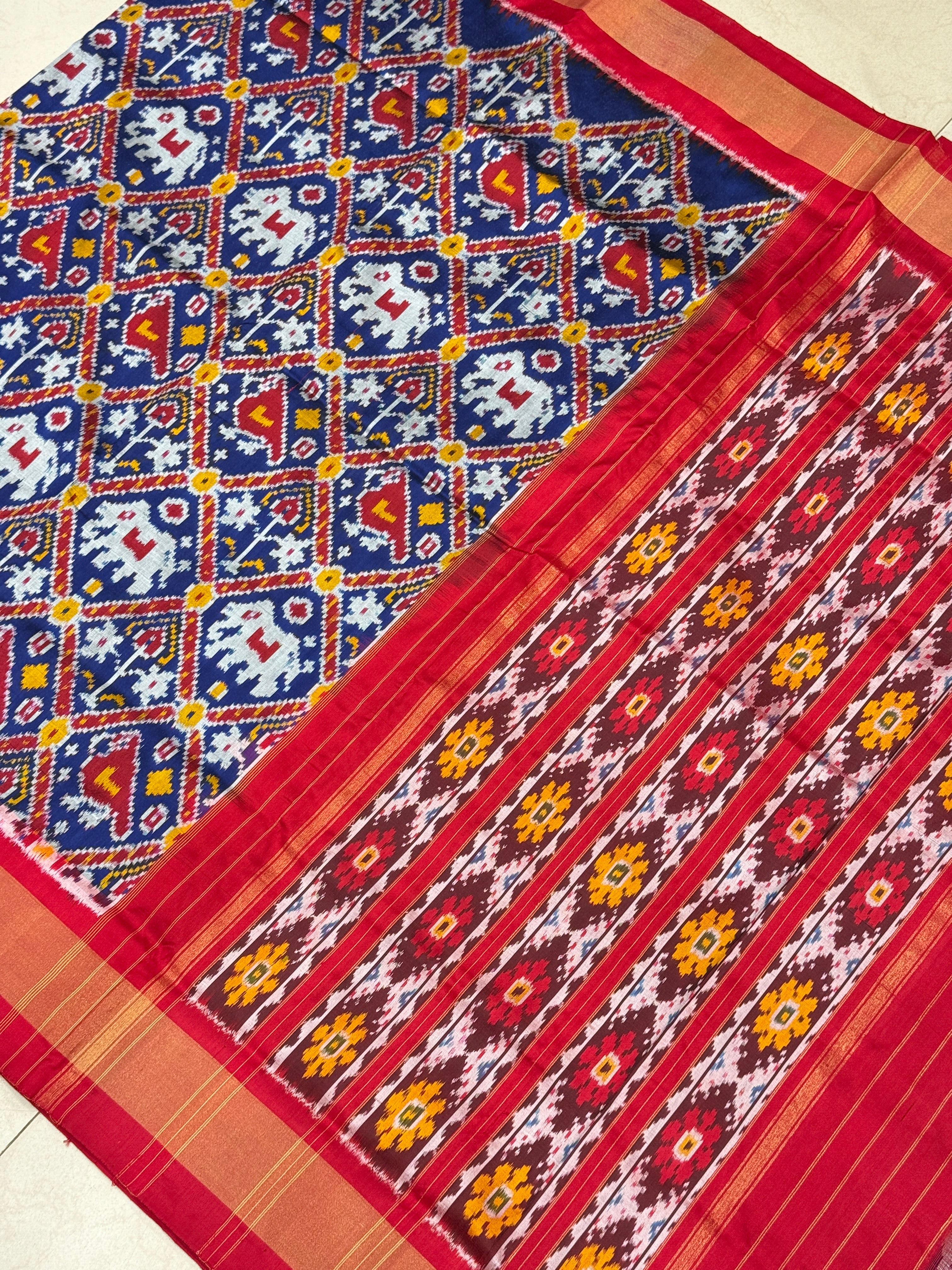 Blue Handloom Ikat Patola Pure Silk Saree