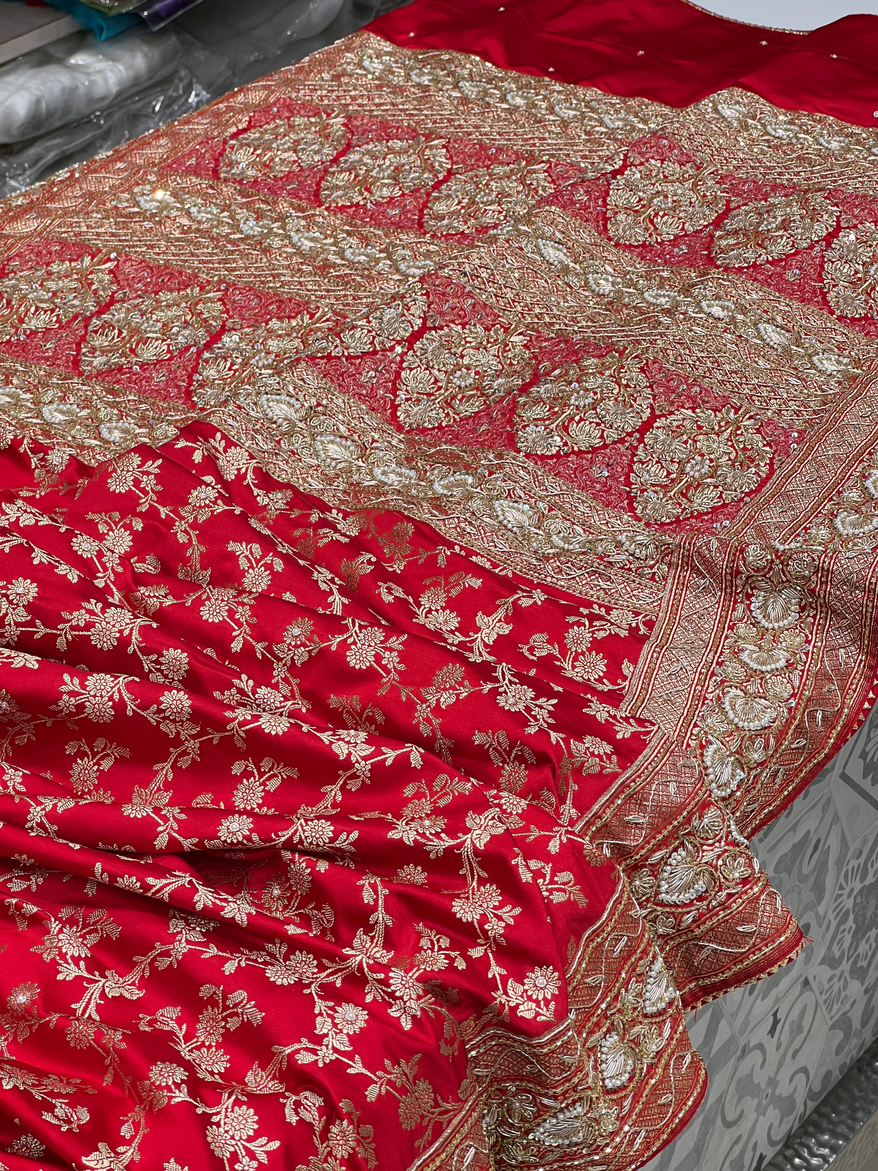 Red Banarasi Silk Fancy Embroidery Saree