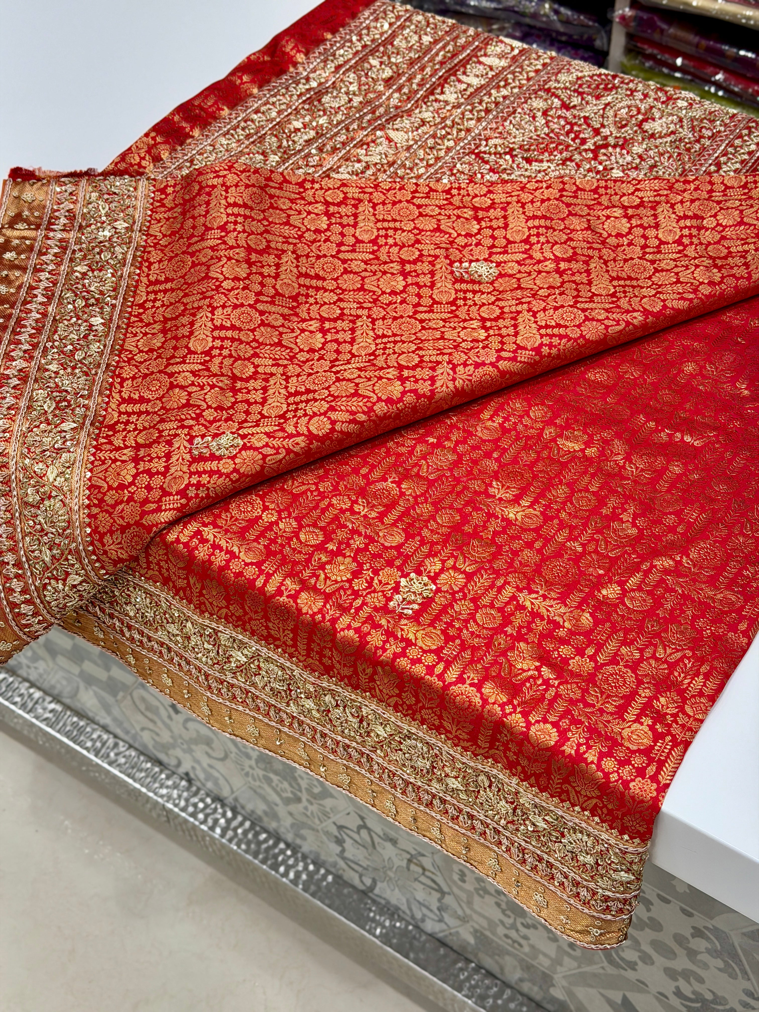 Red Pure Silk Kanjivaram Floral Zardosi Hand Embroidery Saree