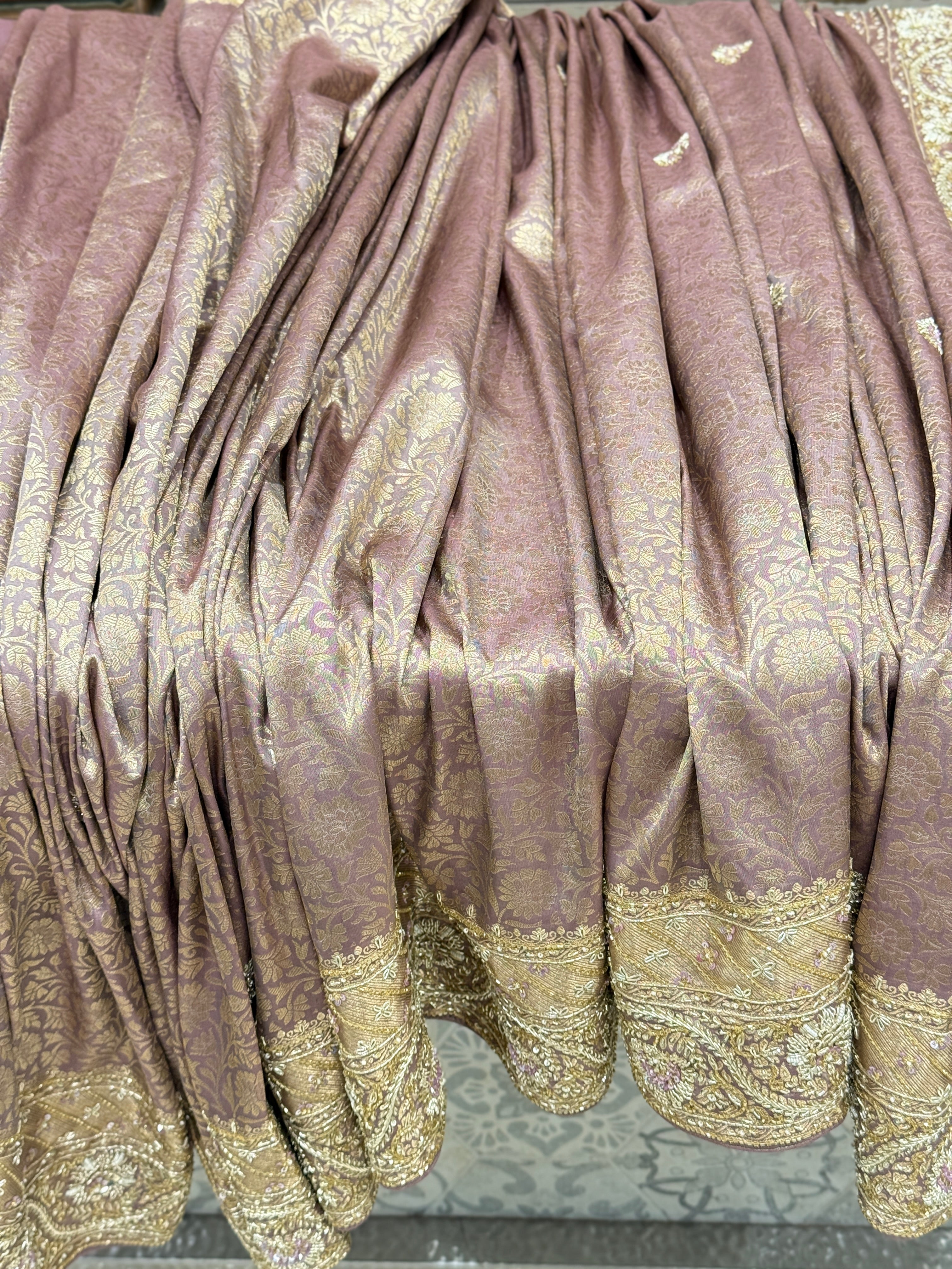 Lilac Kanjivaram Silk Zardosi Resham Hand Embroidery Saree
