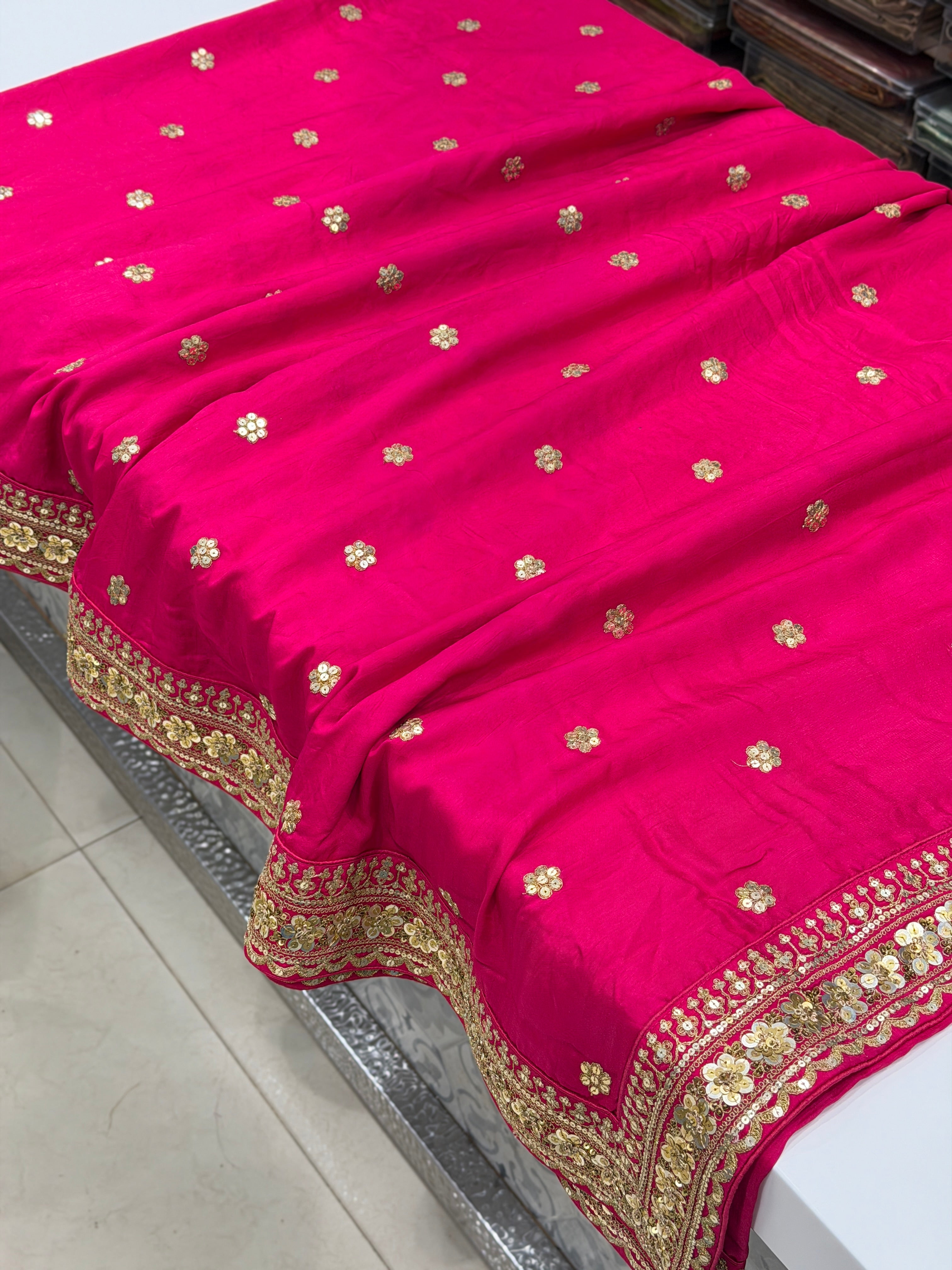Rani Pink Marodi Embroidery Pure Silk Saree