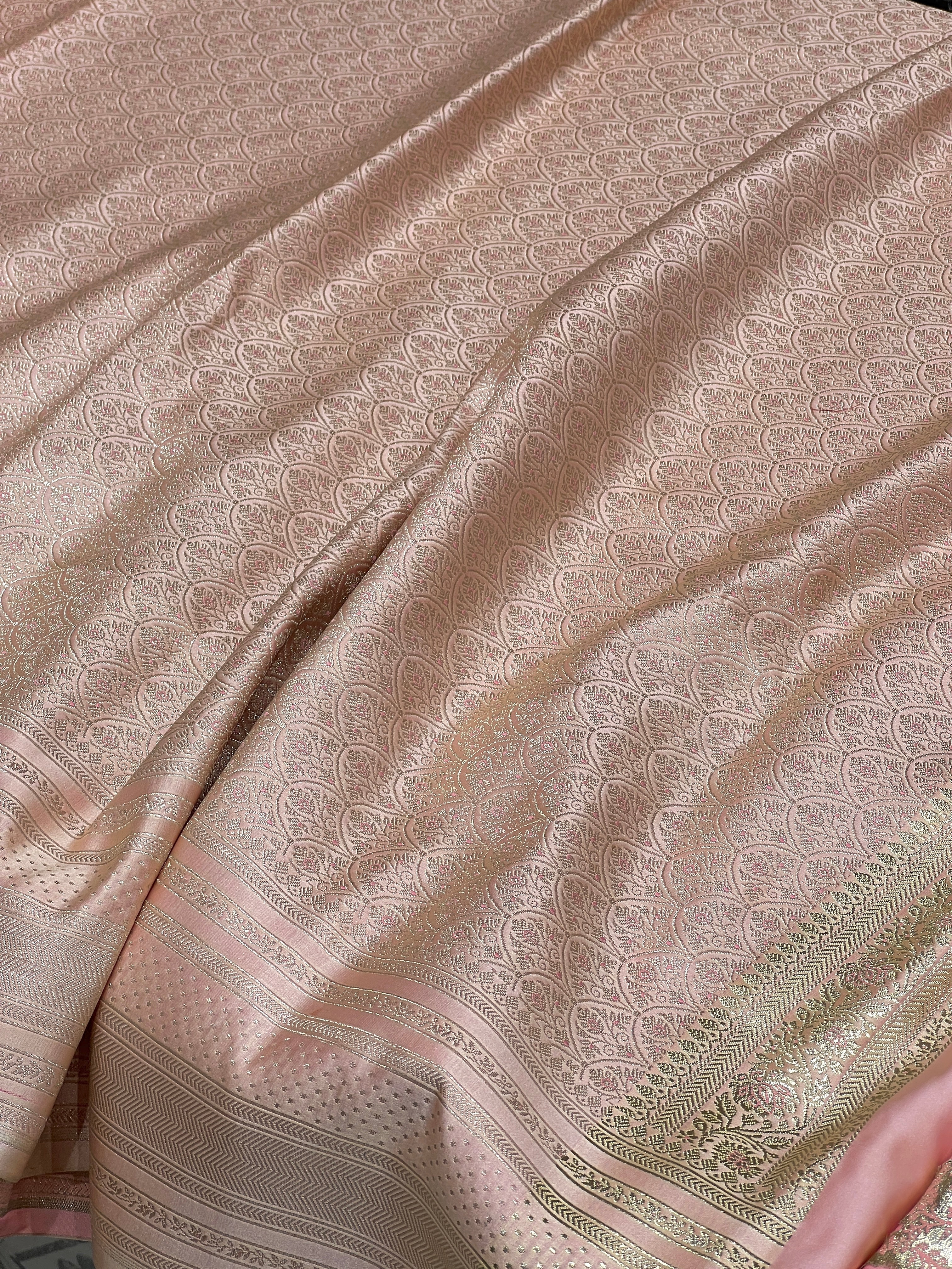 Peach Pink Banarasi Big Border Saree