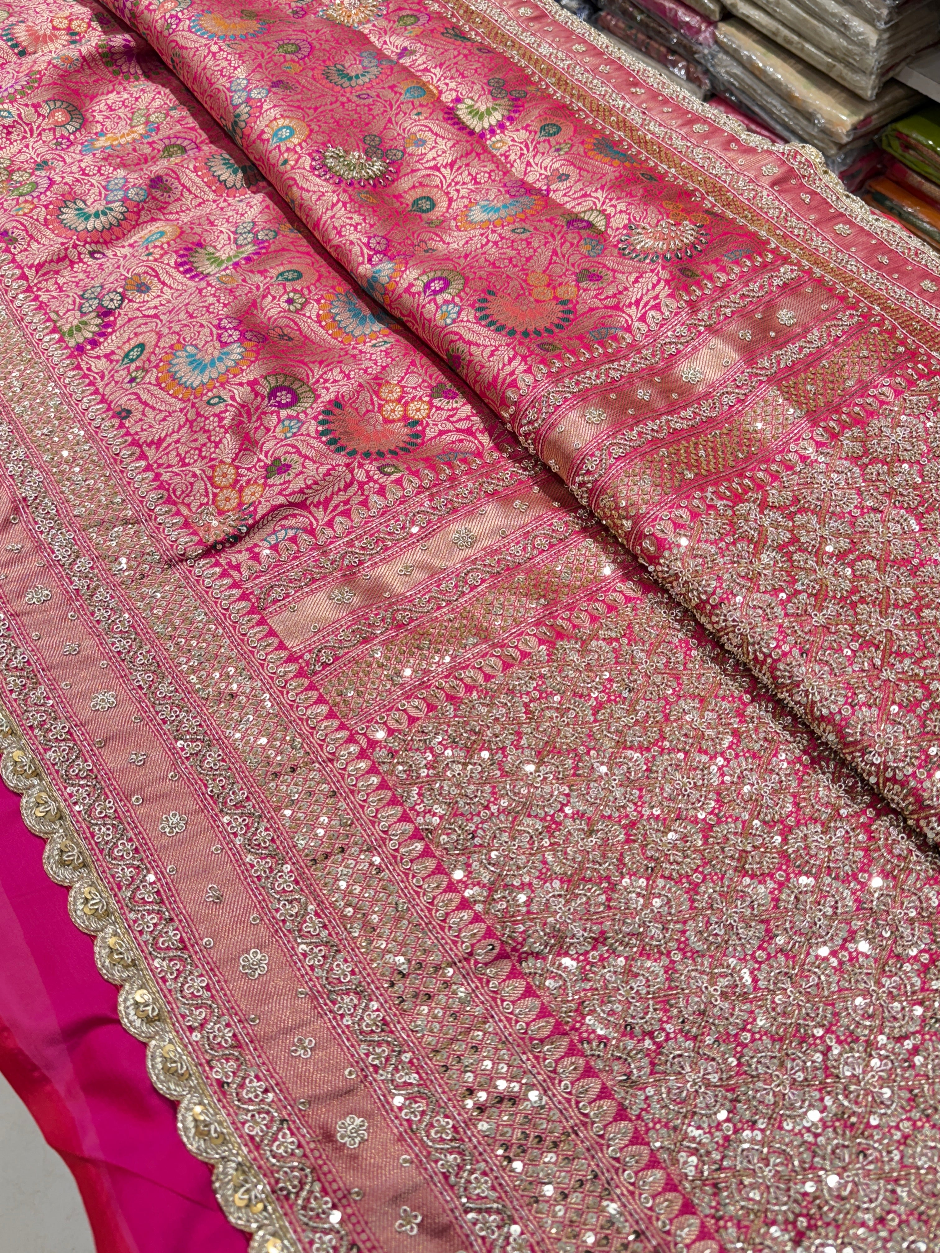 Rani Pink Banarasi Khinkhwab Zardosi Embroidery Saree