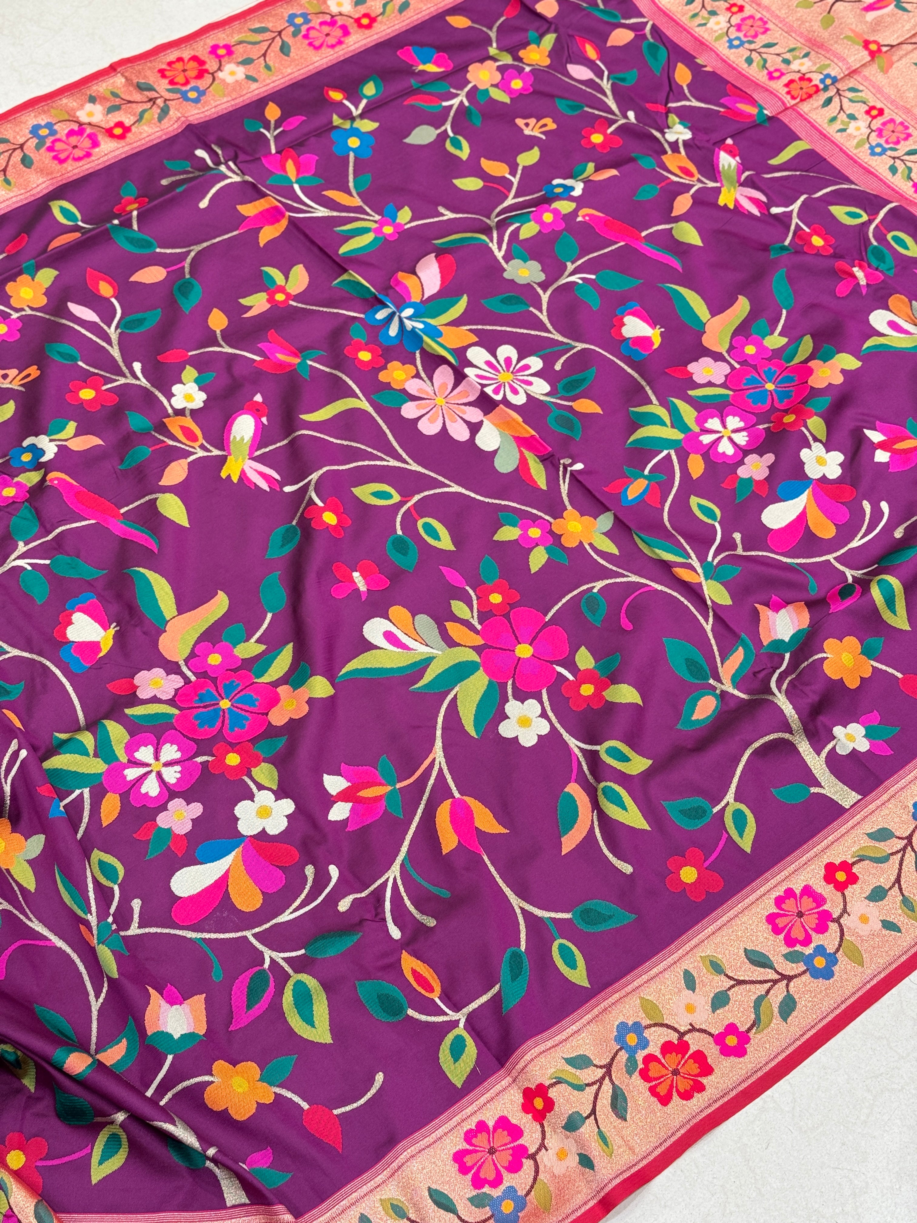 Violet Banarasi Silk Paithani Saree