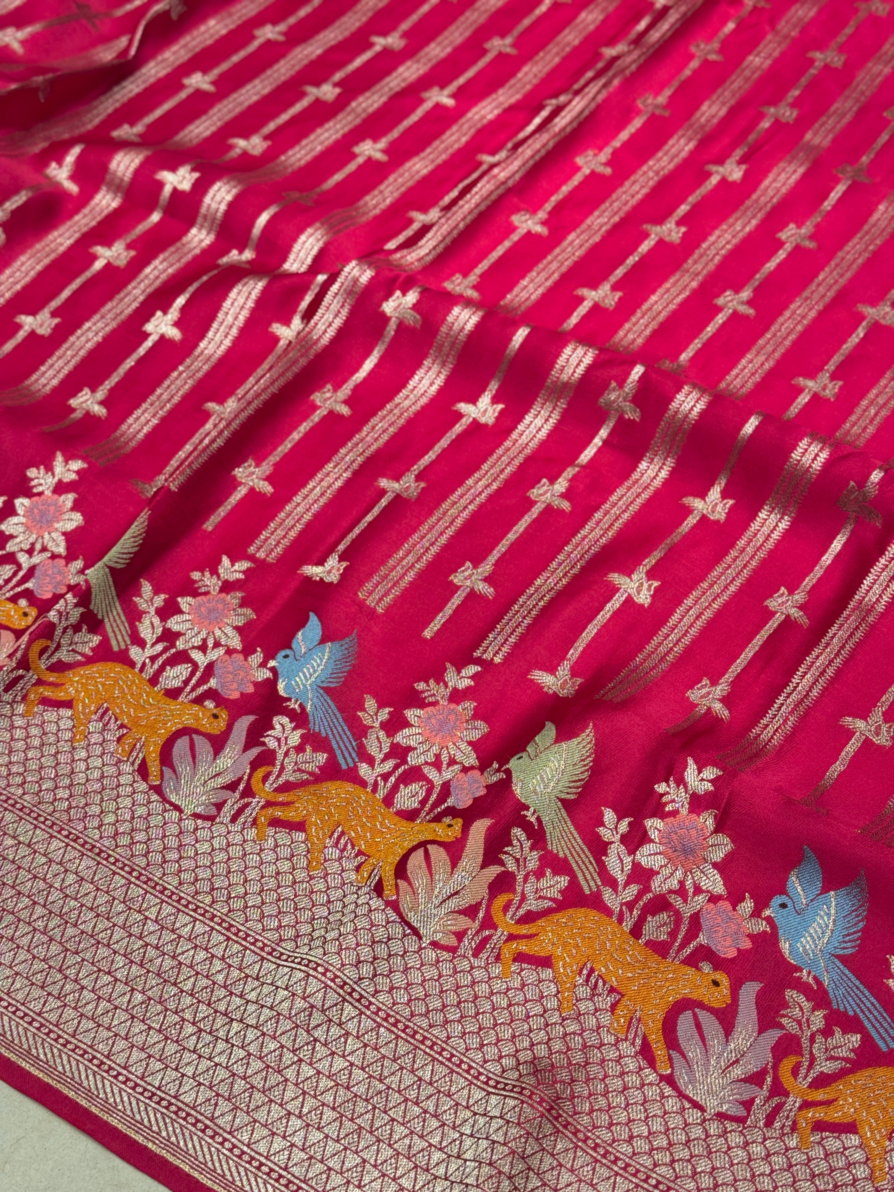 Rani Satin Silk Fauna Border Saree