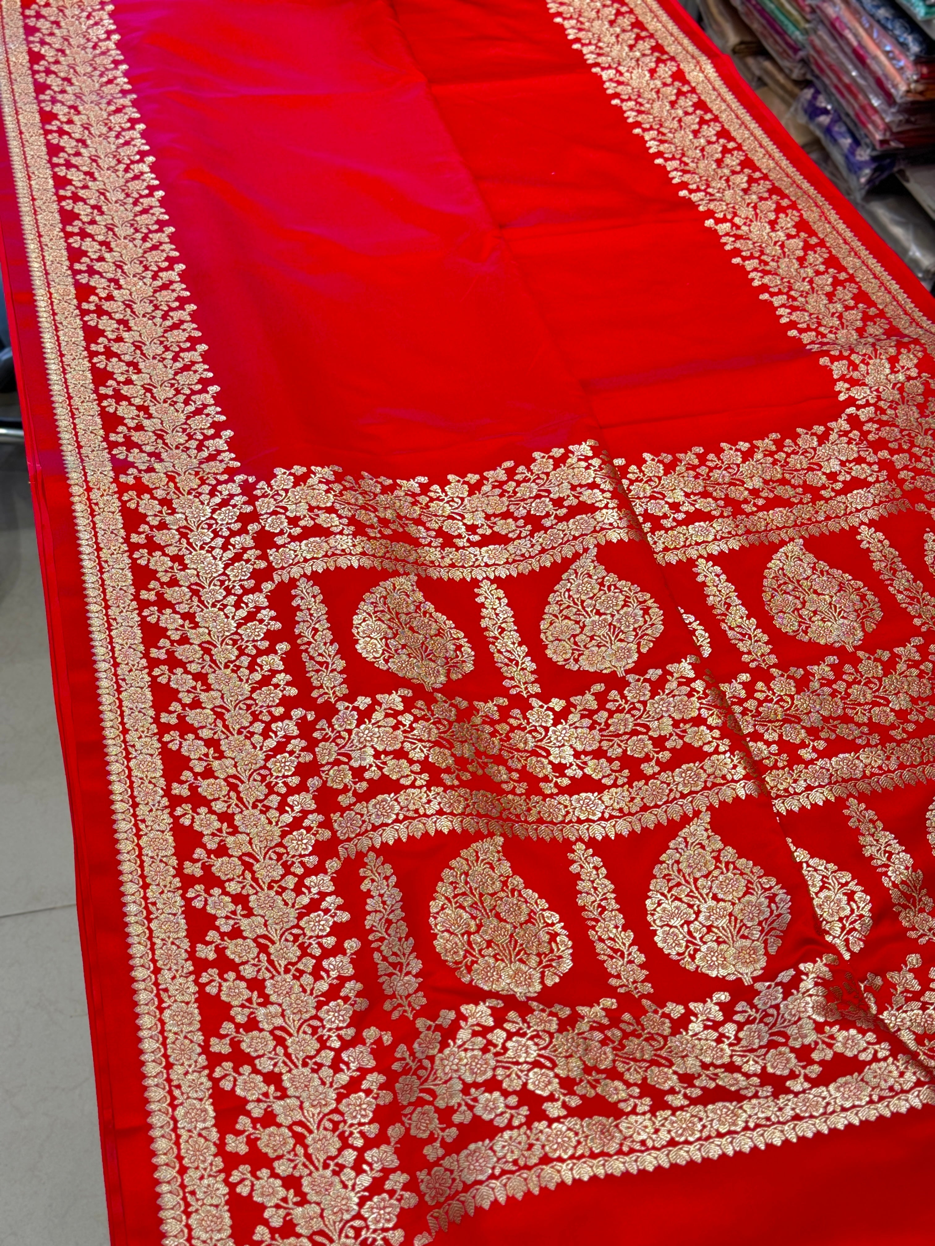 Red Banarasi Silk Floral Border Saree