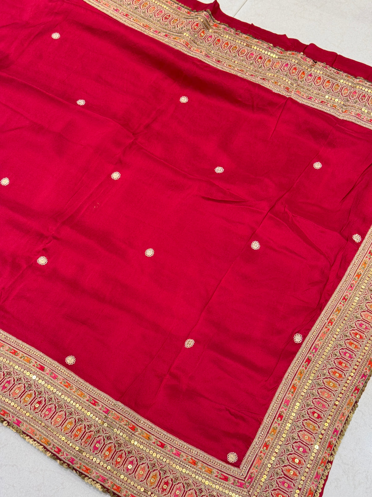 Red Pure Silk Sabyasachi Inspired Marodi Embroidery Saree