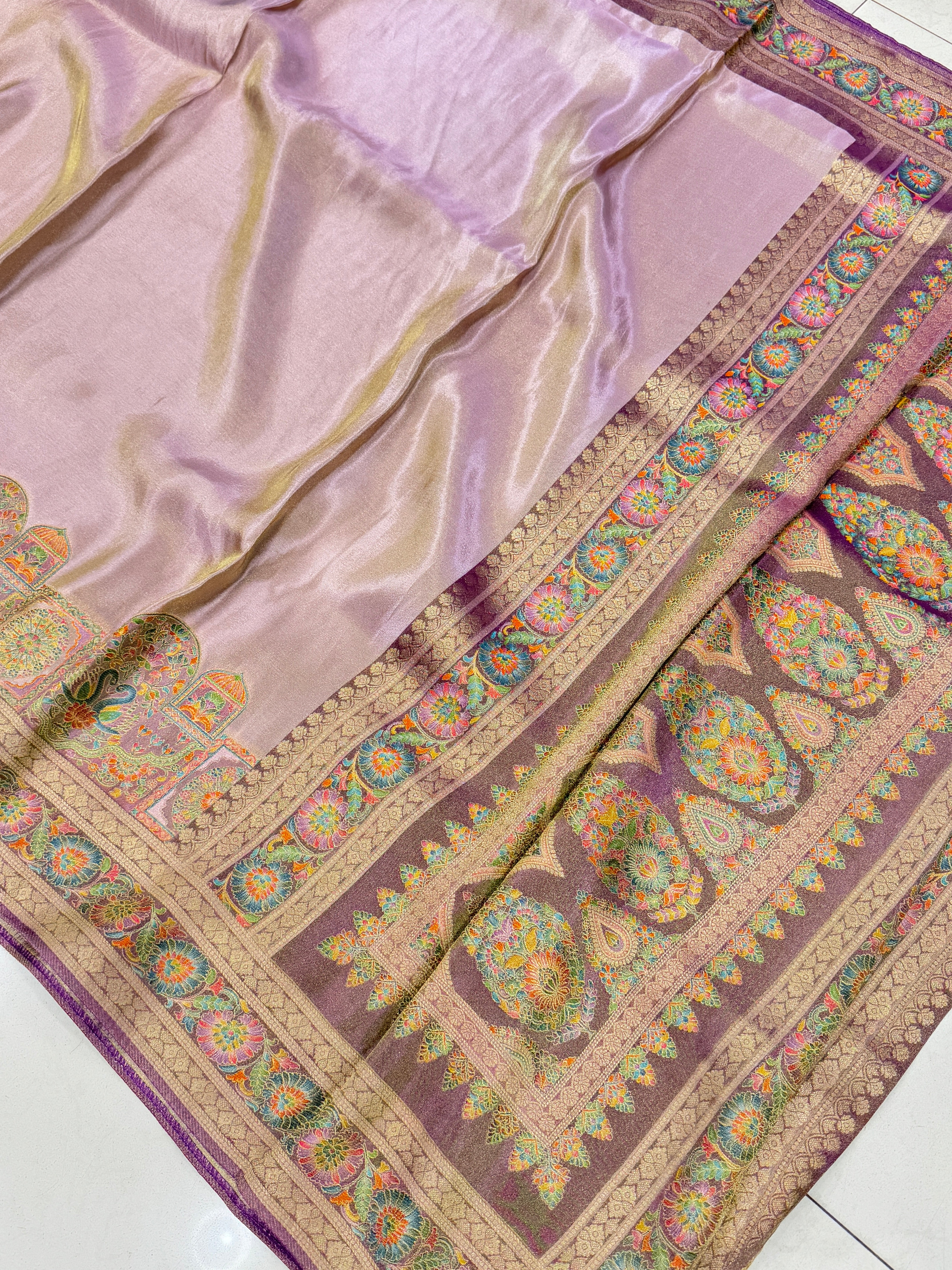 Lilac Crepe Tissue Gala Pashmina Saree