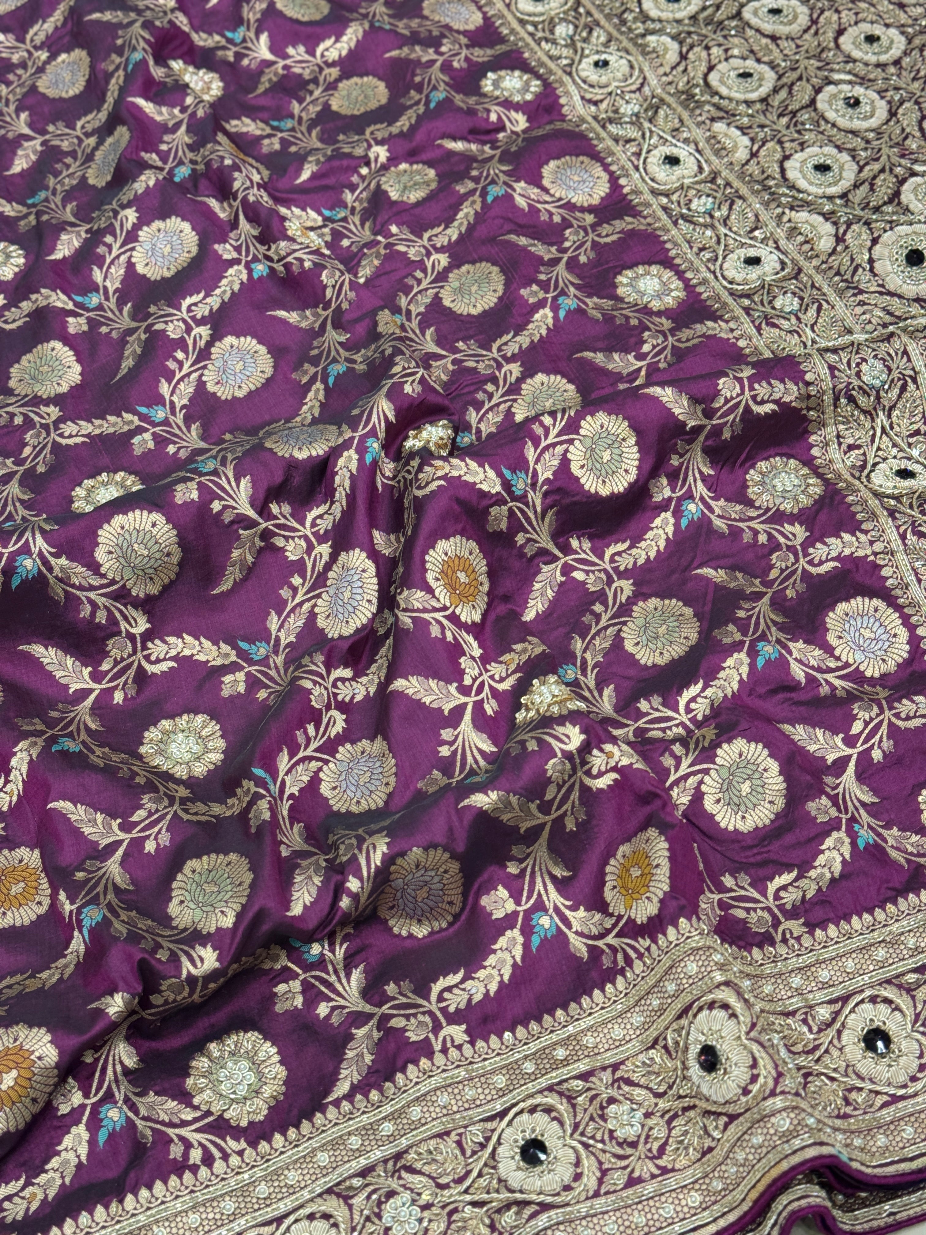 Violet Meenakari Handloom Banarasi Katan Jaal Zardosi Embroidery Saree
